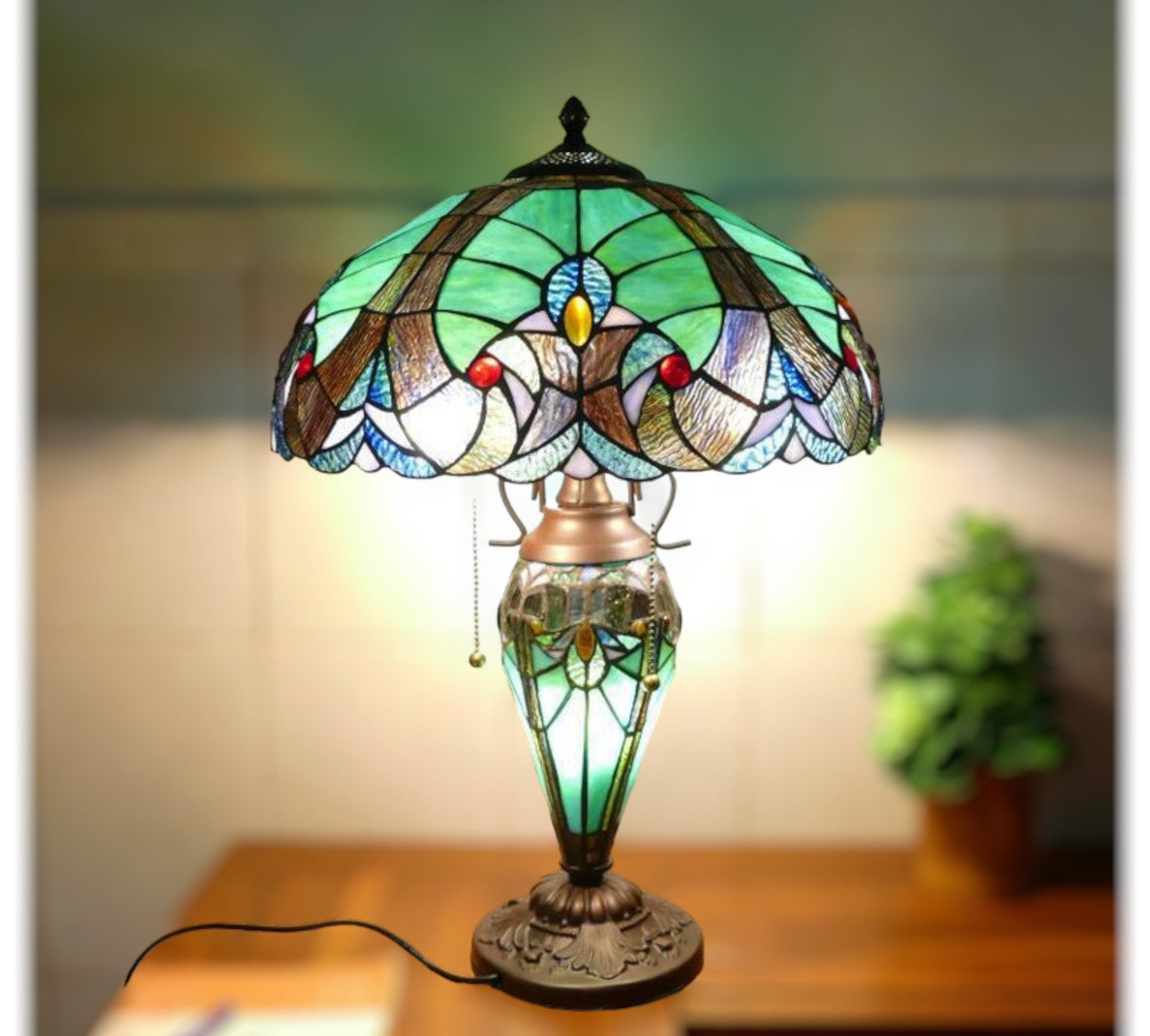 CDH 18" XLARGE Tiffany Mother-Daughter Vase Lamp 46cm Shade (15065)