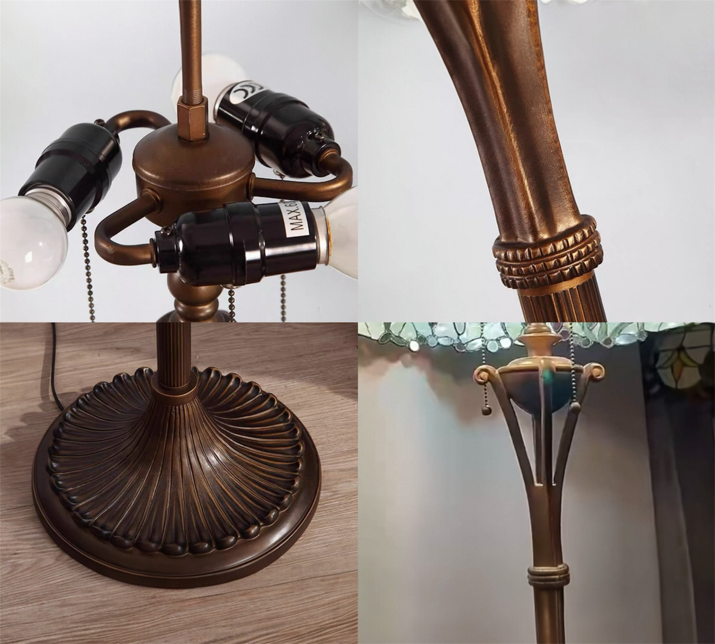 CDH Tiffany Floor Lamp Base 175cm high with 3-bulb light fitting (17005)