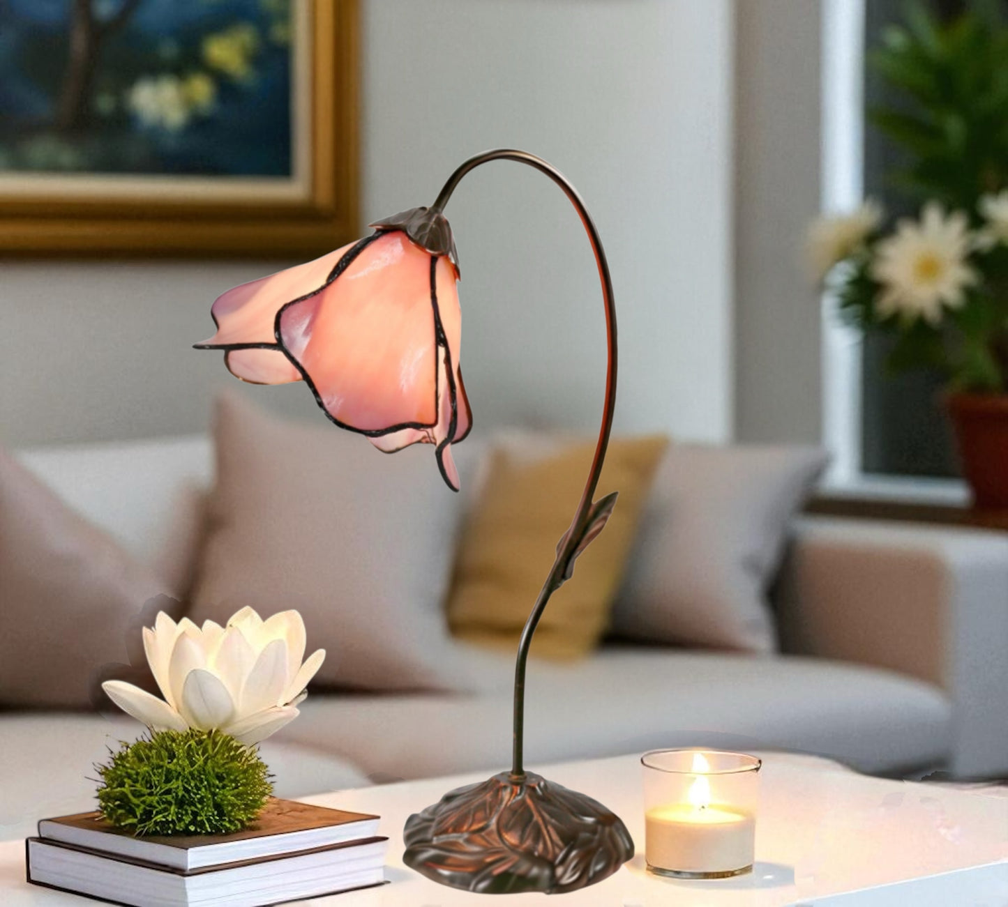 CDH LARGR Water Lily Flower Style Tiffany Table Lamp (12034S)