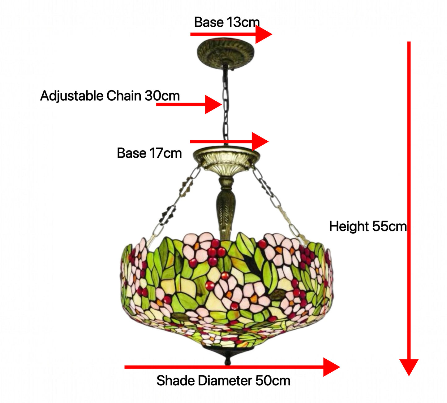 CDH 20” XLARGE Tiffany Upright Lamp with 50cm Shade (19047XCR HC)