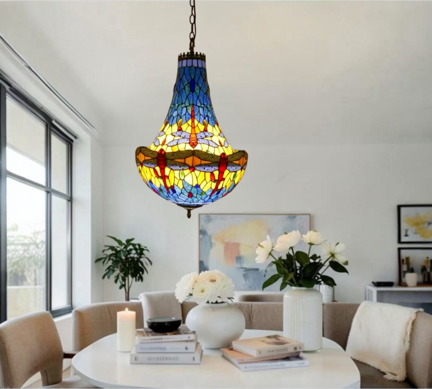 CDH 16" Tiffany Style Inverted Chandelier with 40cm Shade (16117CSTL)