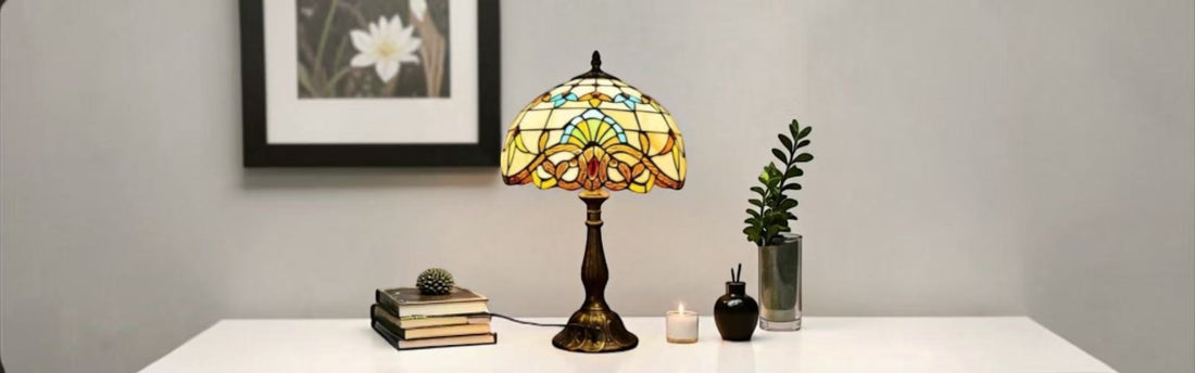 Cleaning and caring for a Tiffany stained glass lamp shade with soft cloth to maintain its beauty