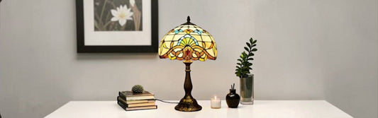 Cleaning and caring for a Tiffany stained glass lamp shade with soft cloth to maintain its beauty