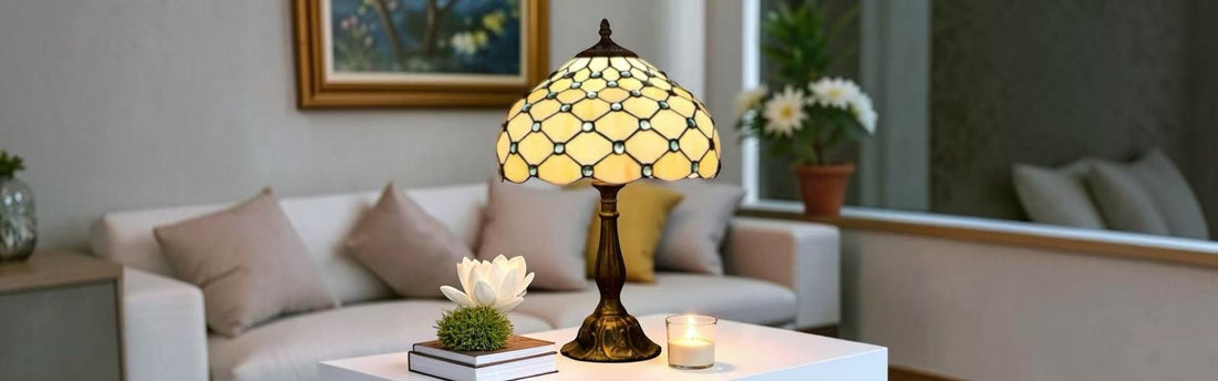 Tiffany stained glass table lamp as an elegant housewarming gift in a beautifully decorated home