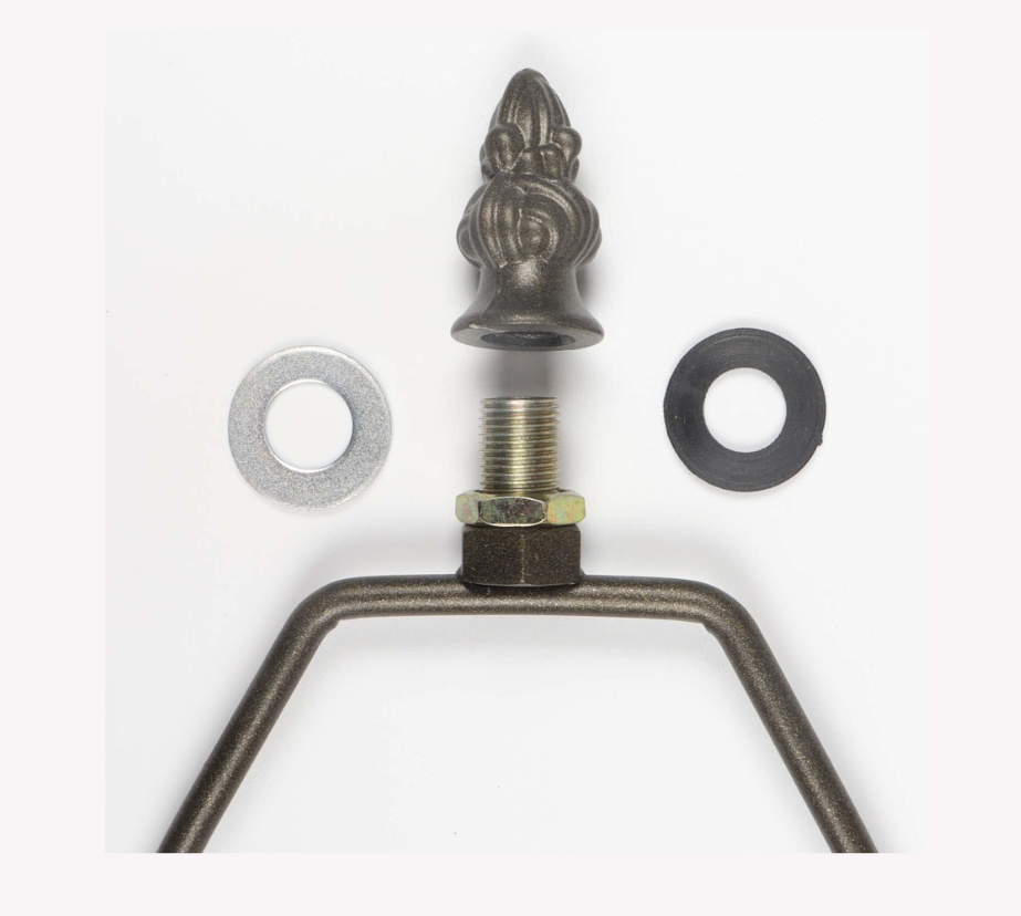 30cm lamp shade support harp with finial, threaded post and metal washers