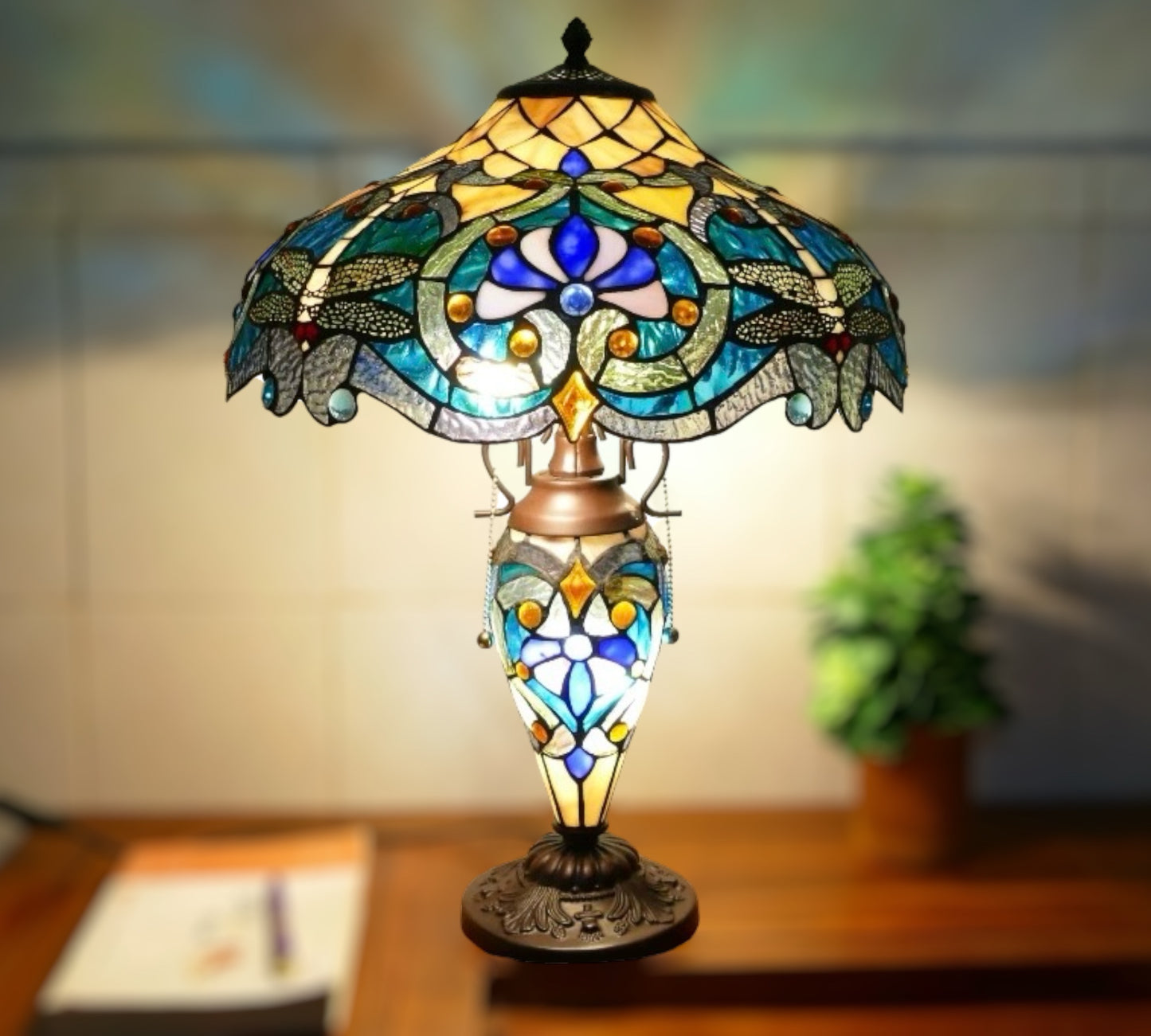 CDH 18" XLARGE Tiffany Mother-Daughter Vase Lamp 45cm Shade (15064)