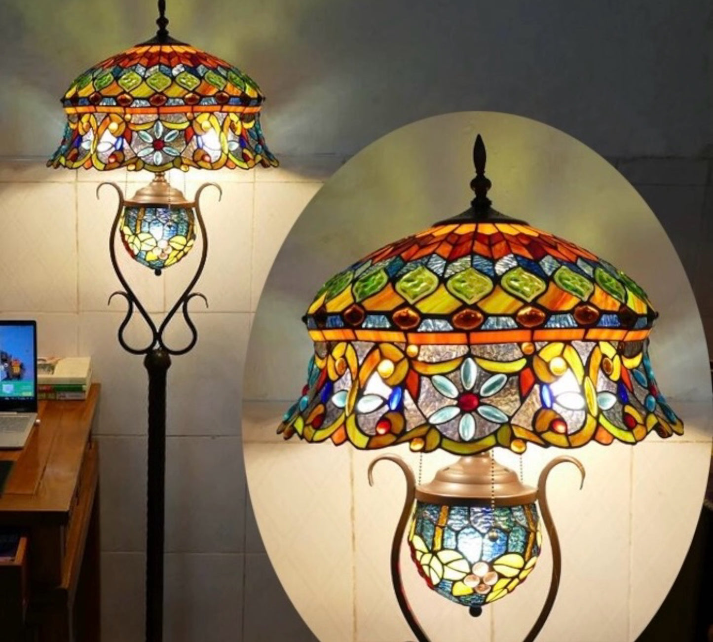 CDH Tiffany Mother-Daughter Vase Floor Lamp X-LARGE 46cm Shade (15090)