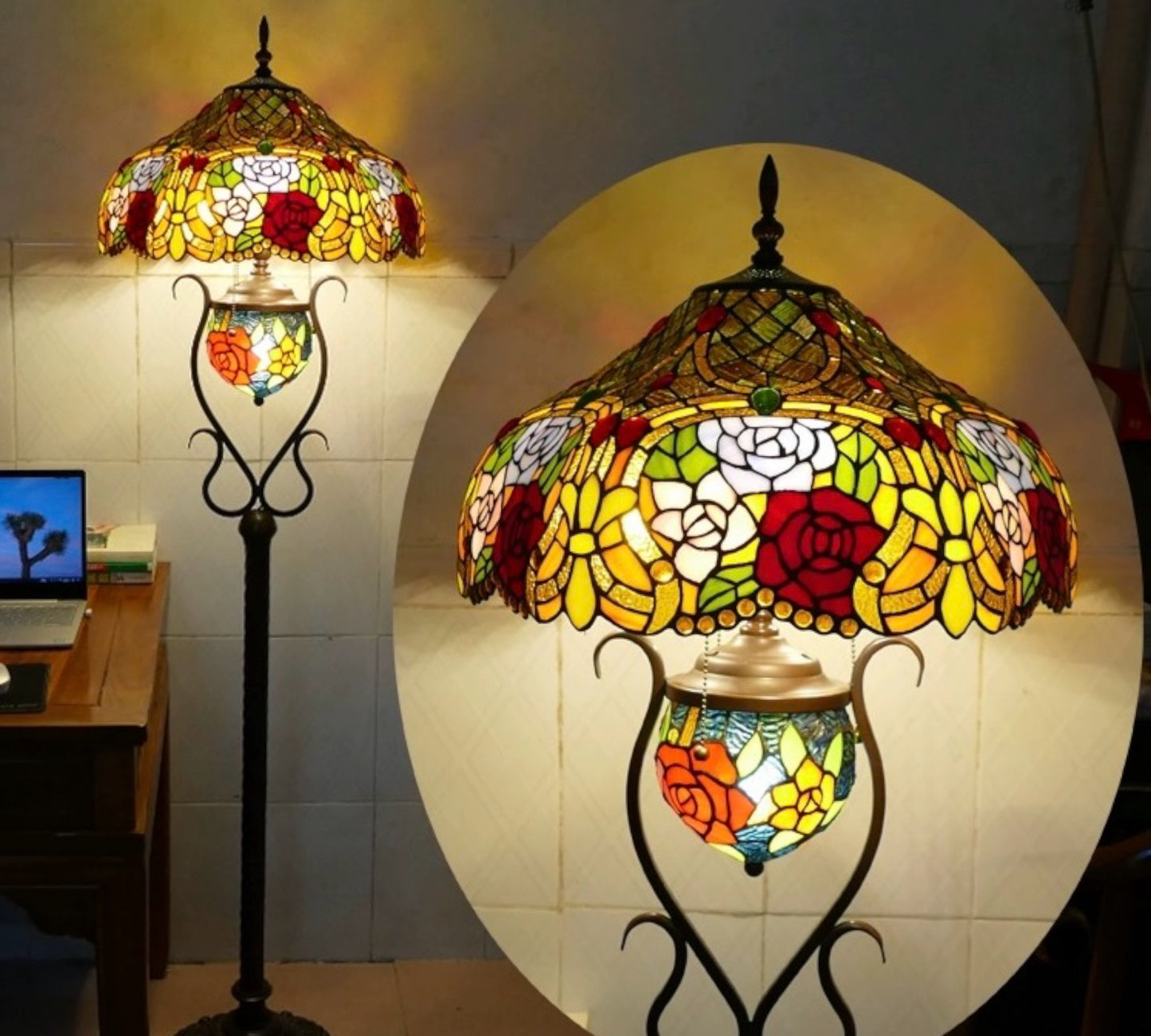 CDH Tiffany Mother-Daughter Vase Floor Lamp X-LARGE 46cm Shade (15085)