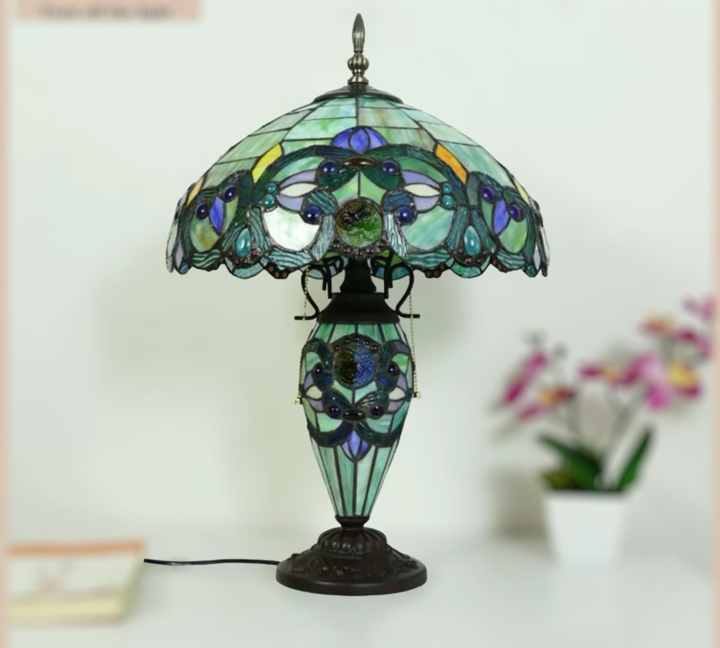 CDH 18" XLARGE Tiffany Mother-Daughter Vase Lamp 40cm Shade (15066)
