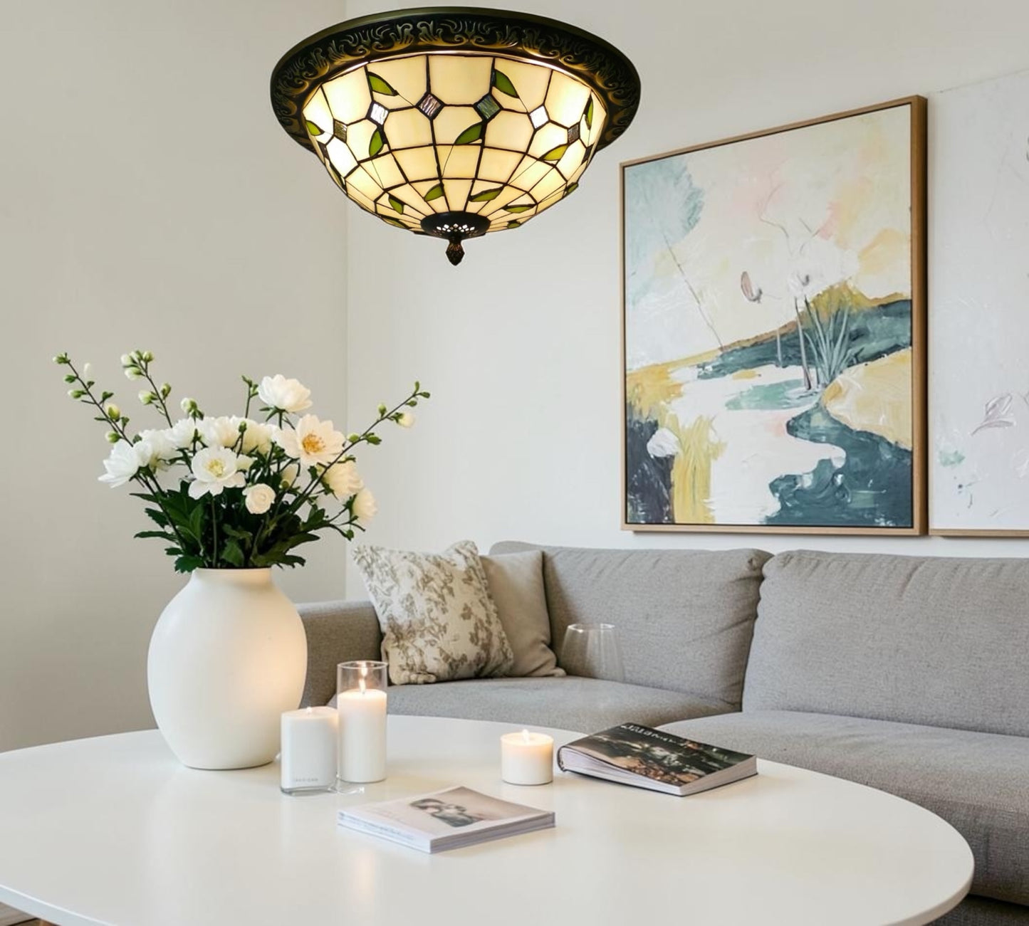 CDH 12” Tiffany Style Flush Mount Ceiling Lights with 30cm Shade (26009SM)