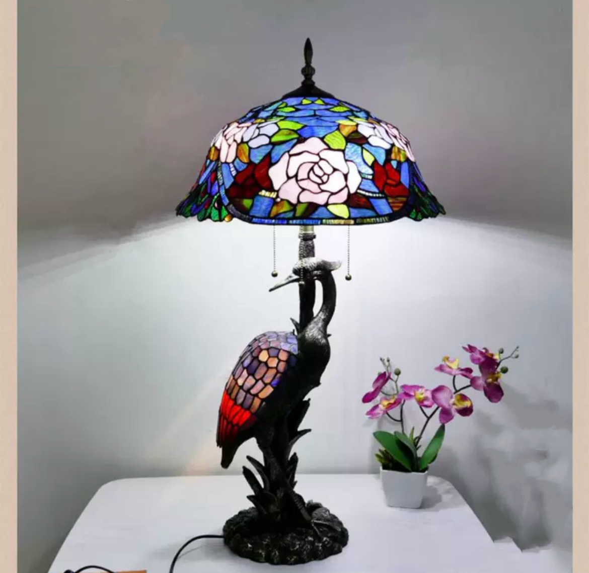 CDH 18" XLARGE Tiffany Rose Table Lamp 46cm Shade (15069)
