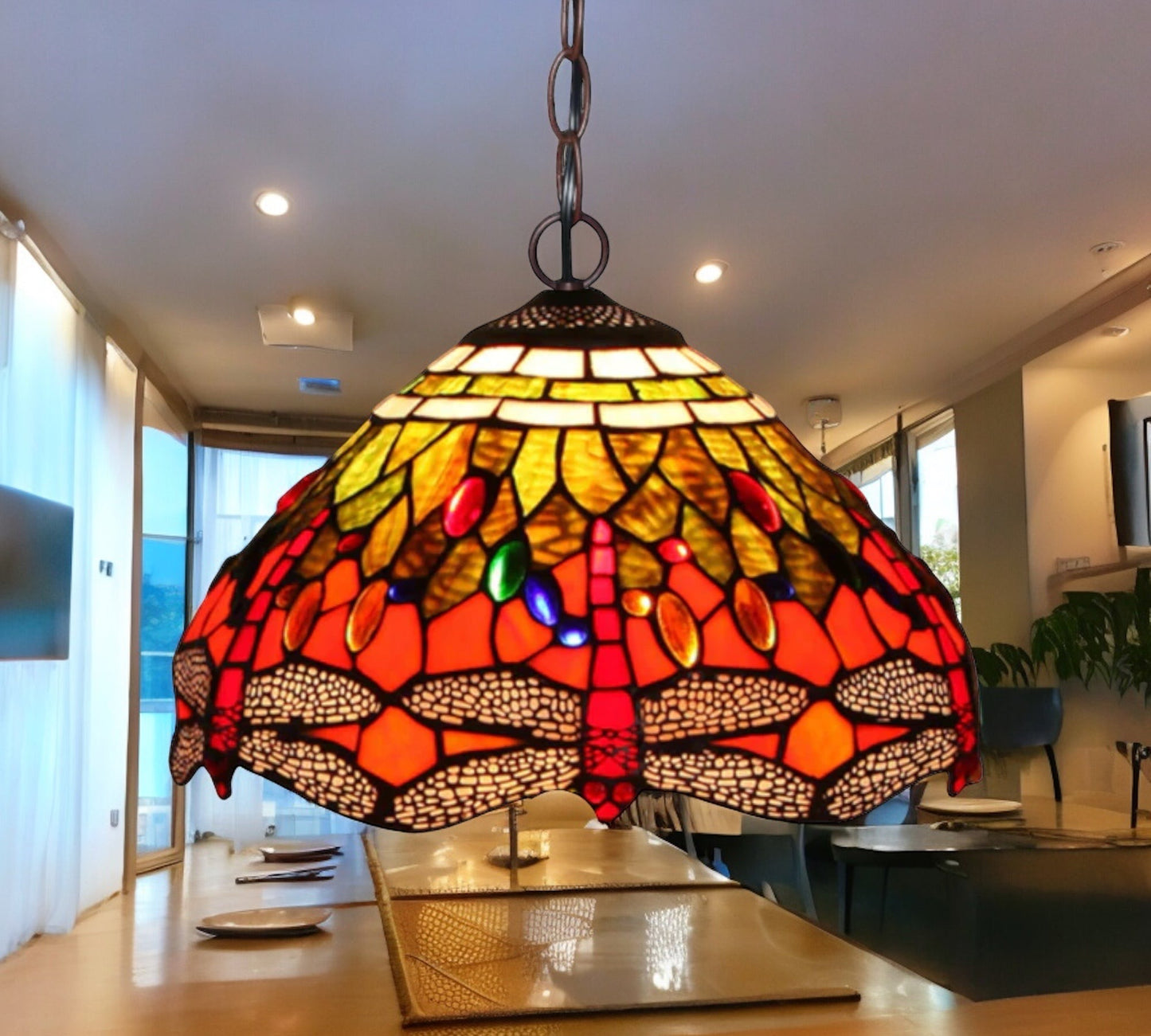 CDH 12" Tiffany Pendant Lamp 30cm shade (12076TC) drgonfly