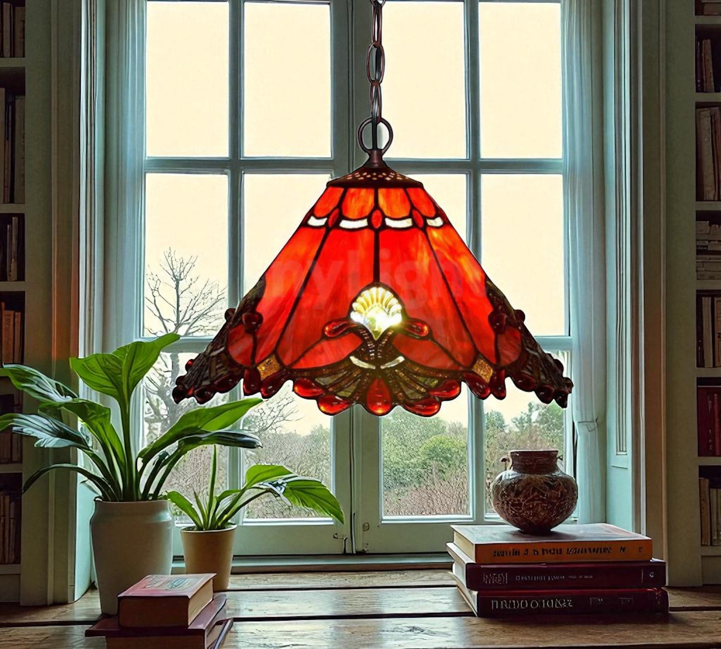 CDH 16" Tiffany Pendant Lamp 40cm shade (16001C Red)