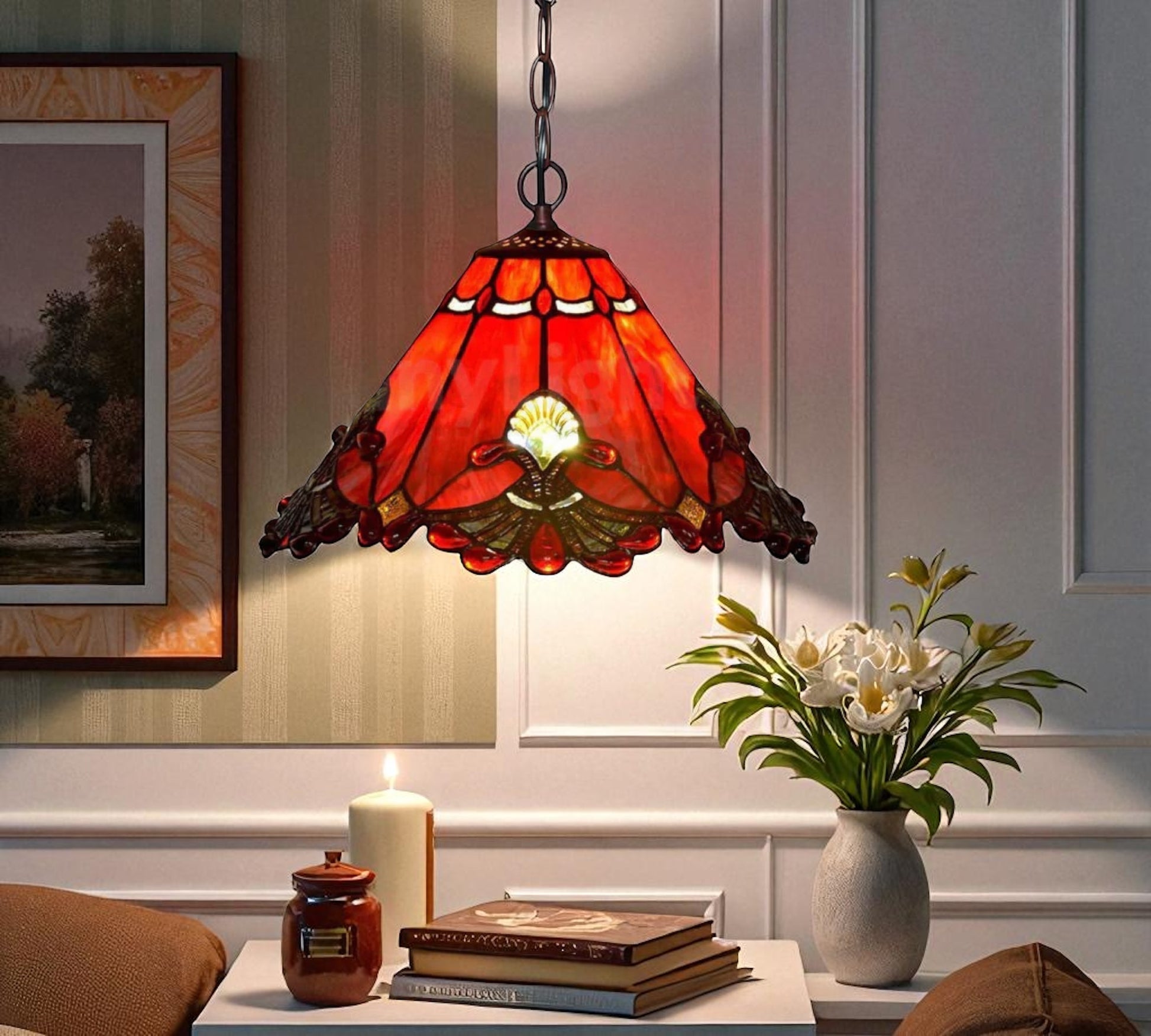 CDH 16" Tiffany Pendant Lamp 40cm shade (16001C Red)