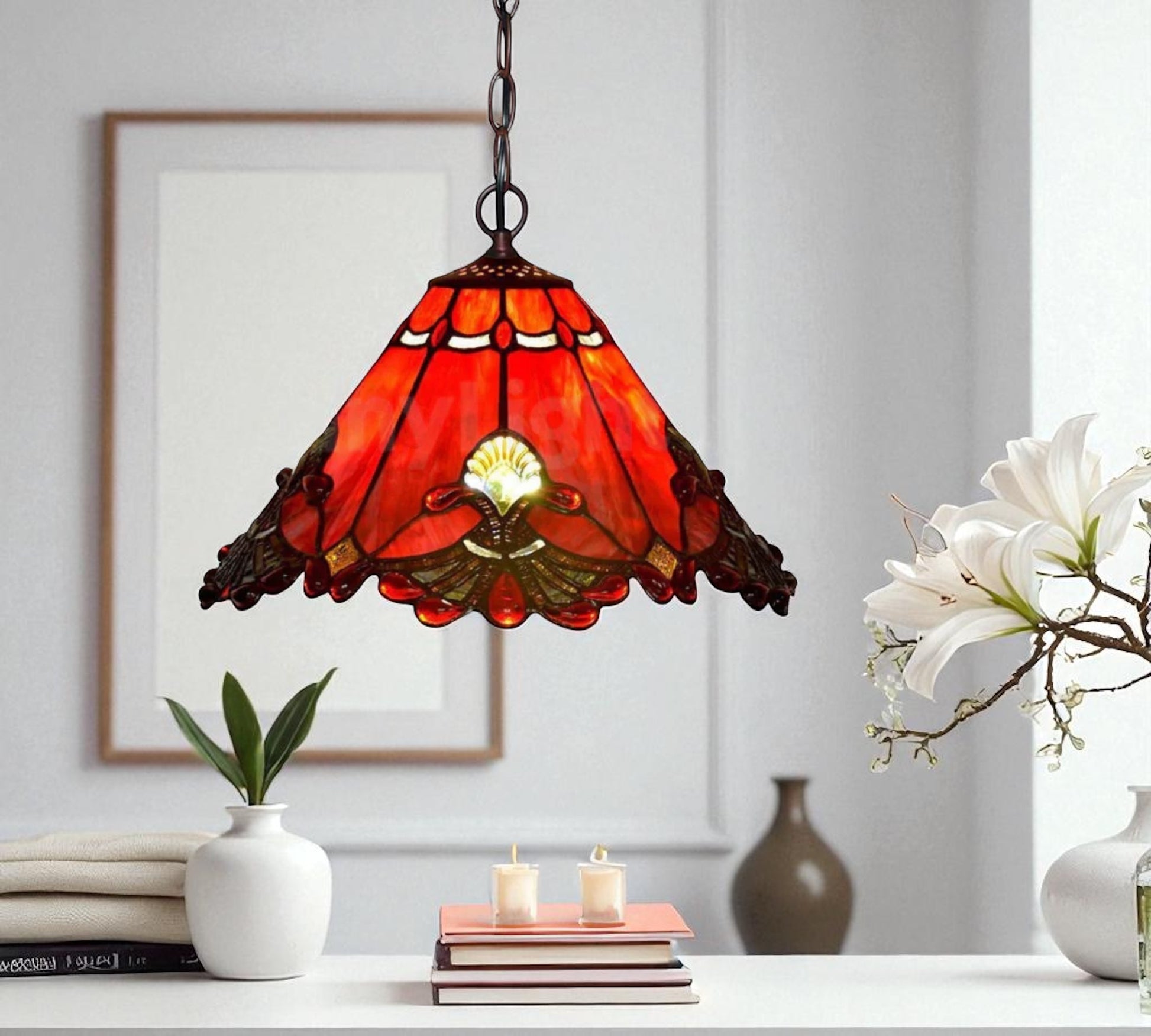 CDH 16" Tiffany Pendant Lamp 40cm shade (16001C Red)