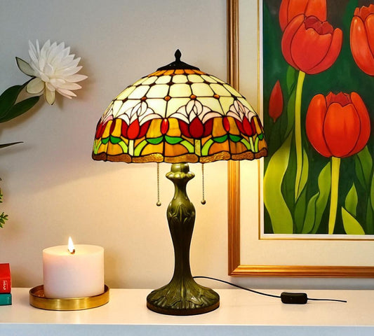 CDH 16" Tiffany Table Lamp 40cm Shade (15017) tulip