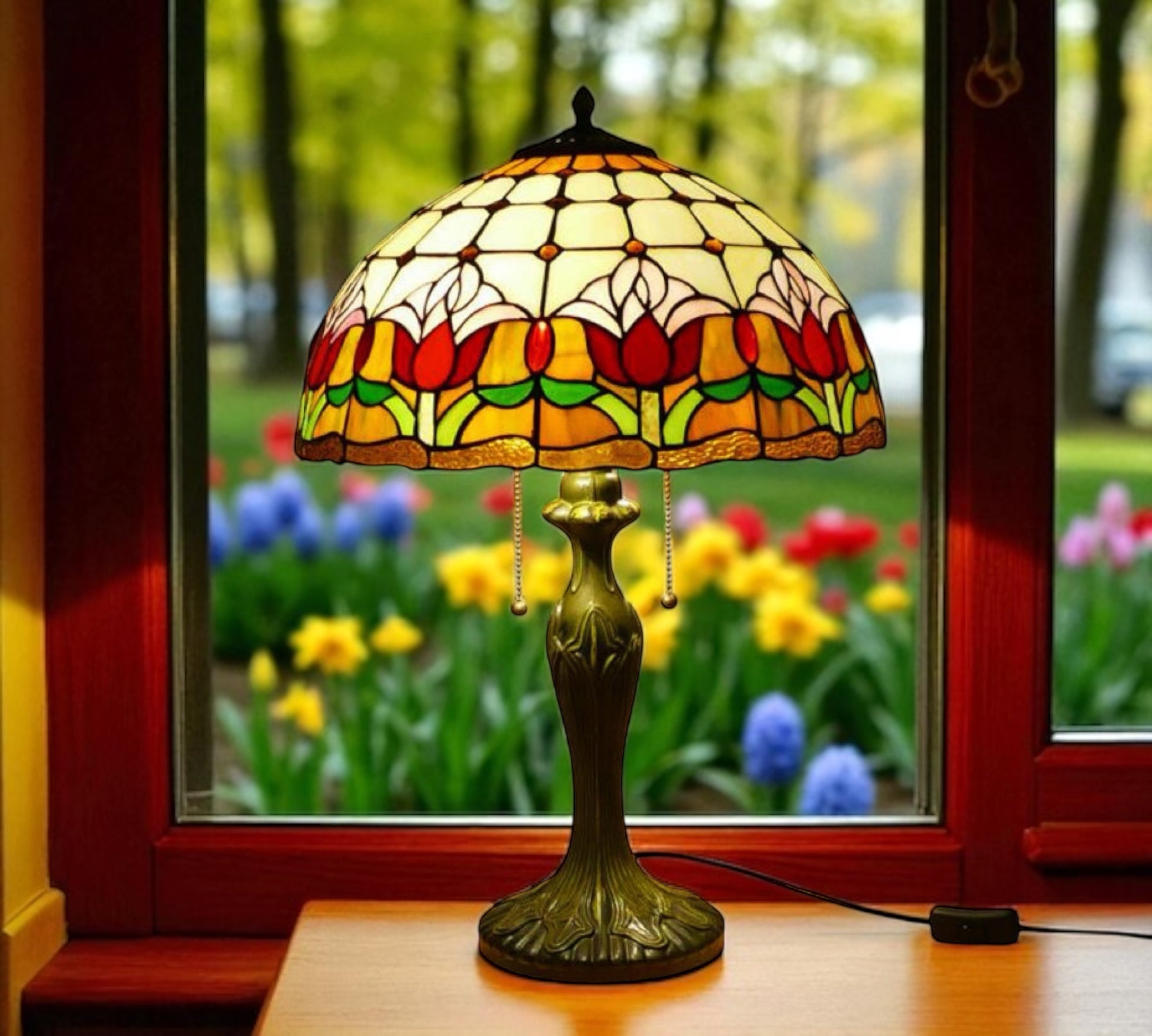 CDH 16" Tiffany Table Lamp 40cm Shade (15017) tulip