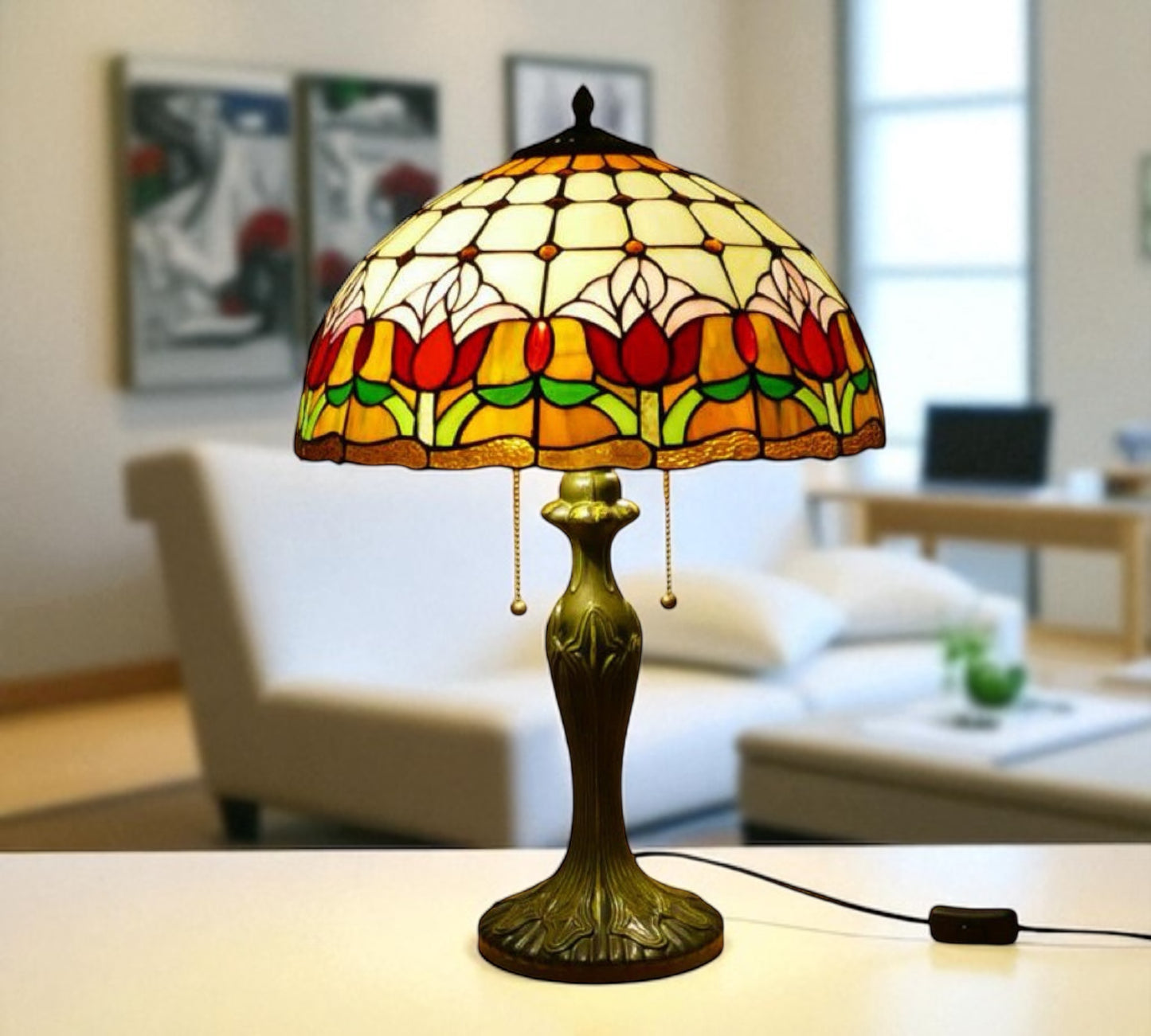 CDH 16" Tiffany Table Lamp 40cm Shade (15017) tulip