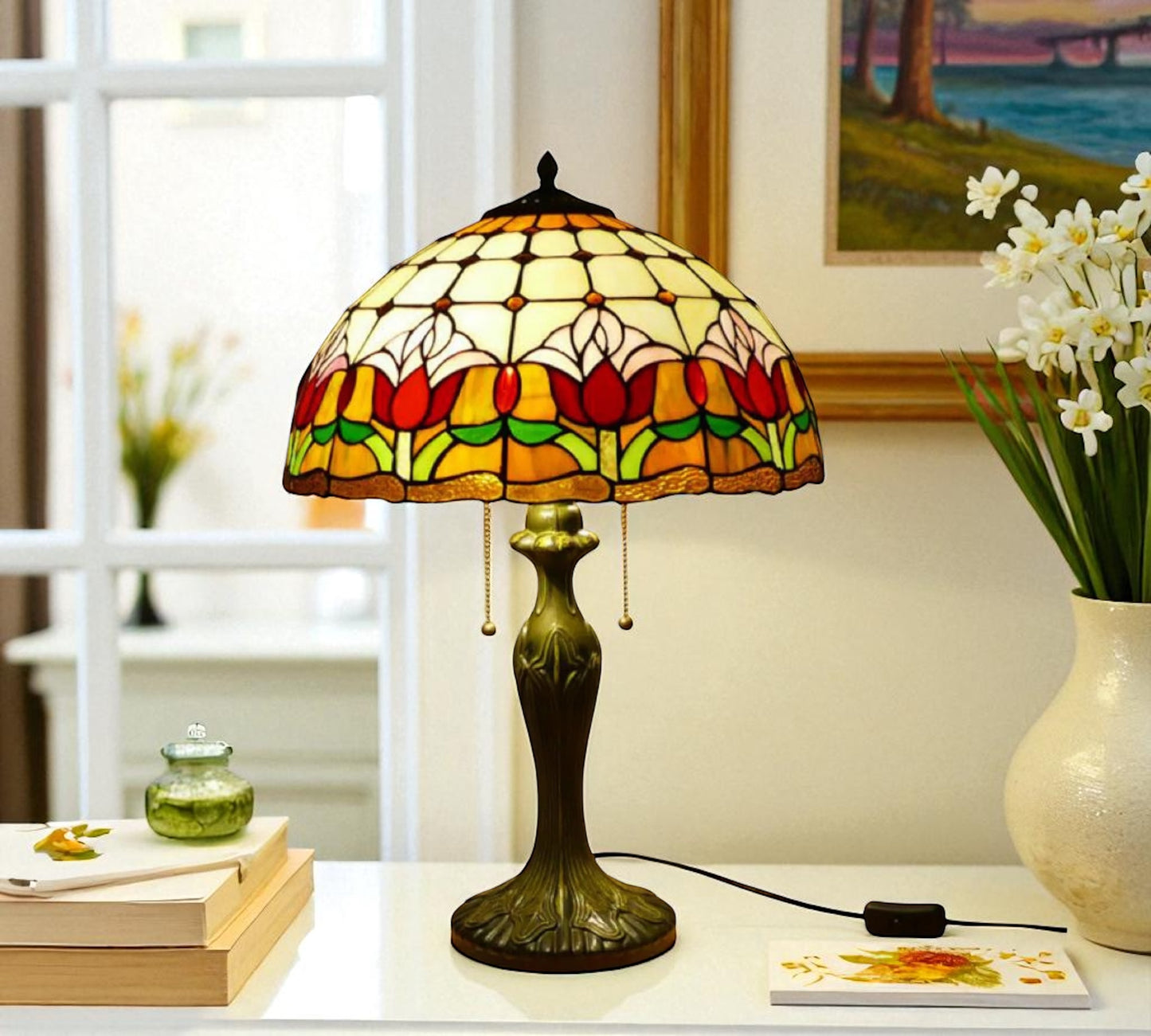 CDH 16" Tiffany Table Lamp 40cm Shade (15017) tulip