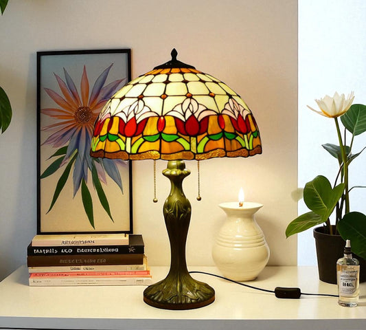 CDH 16" Tiffany Table Lamp 40cm Shade (15017) tulip
