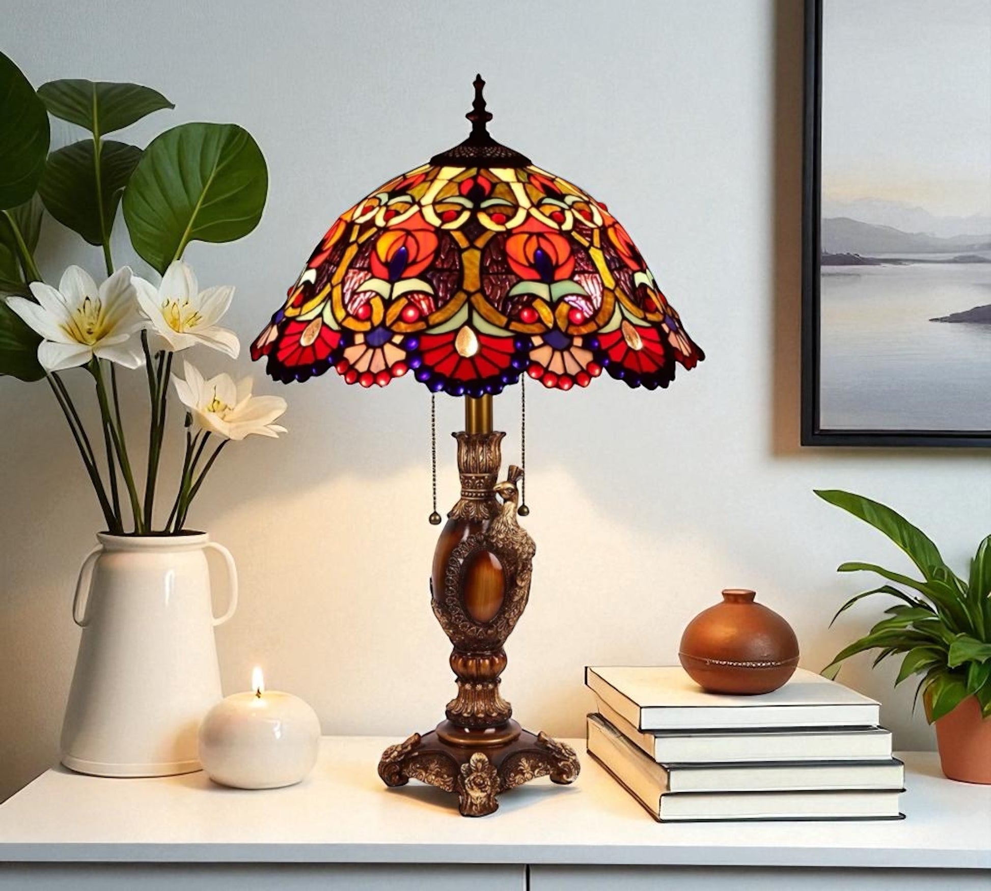 CDH 16" Tiffany Table Lamp 40cm Shade (15025)