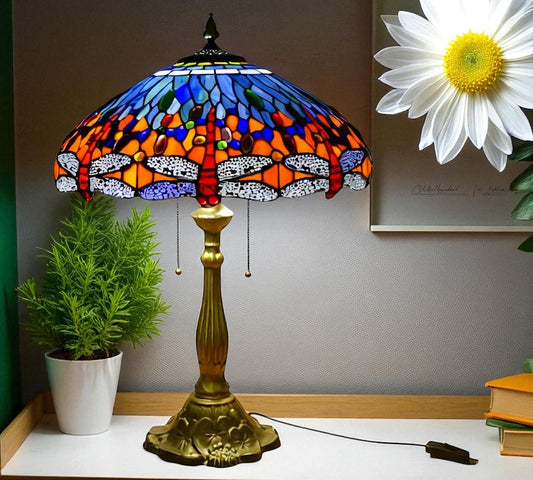 CDH 18" XLARGE Tiffany Table Lamp 46cm Shade (19014T) Dragonfly