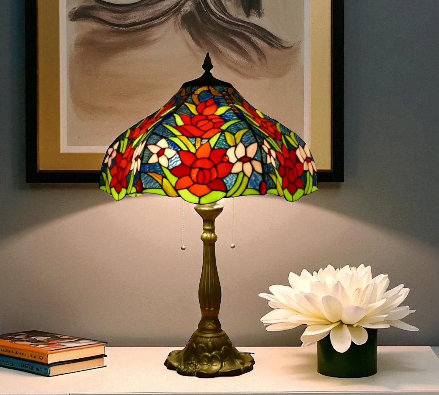 CDH 18" XLARGE Tiffany Table Lamp 46cm Shade (19118T) rose
