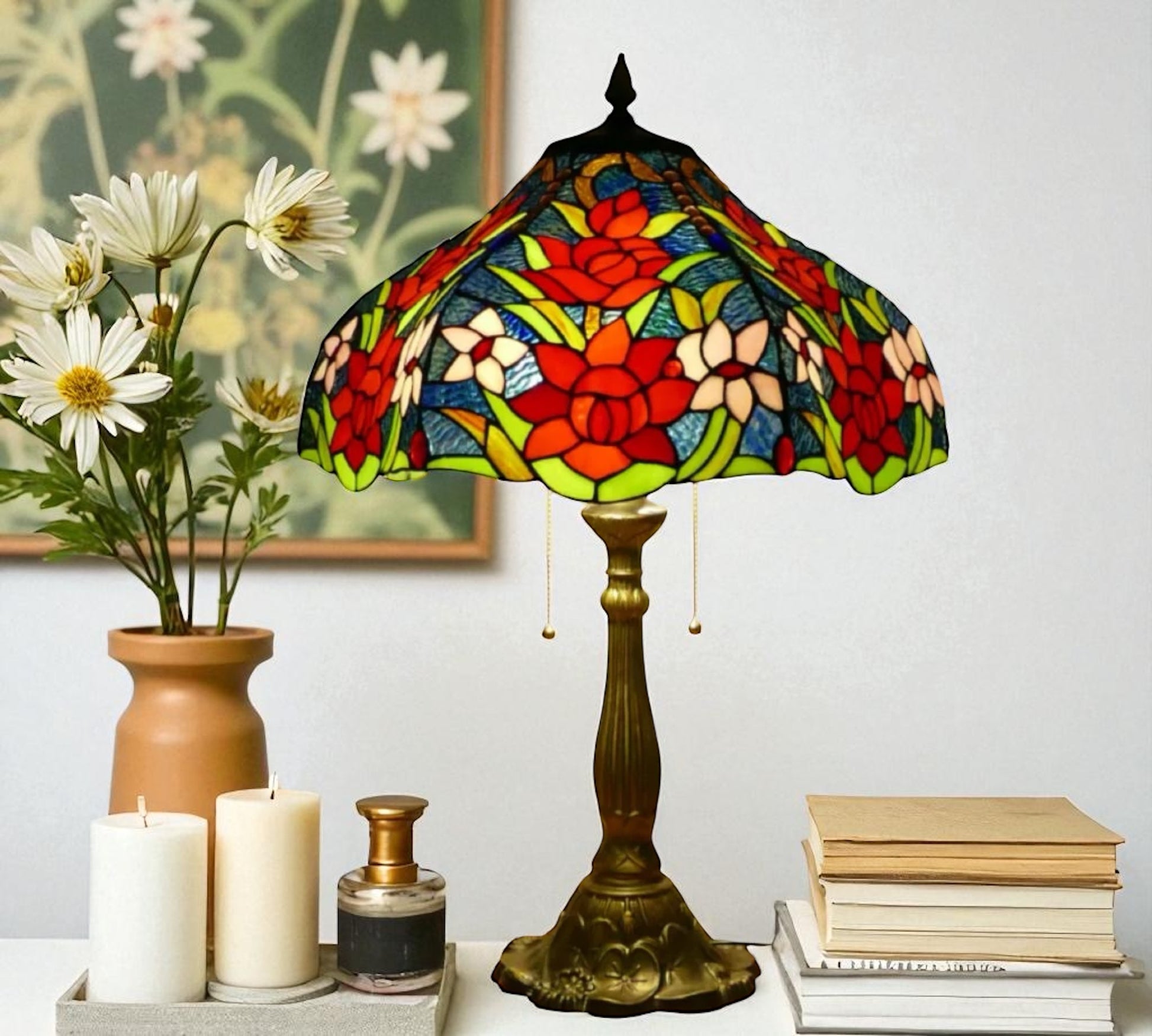 CDH 18" XLARGE Tiffany Table Lamp 46cm Shade (19118T) rose