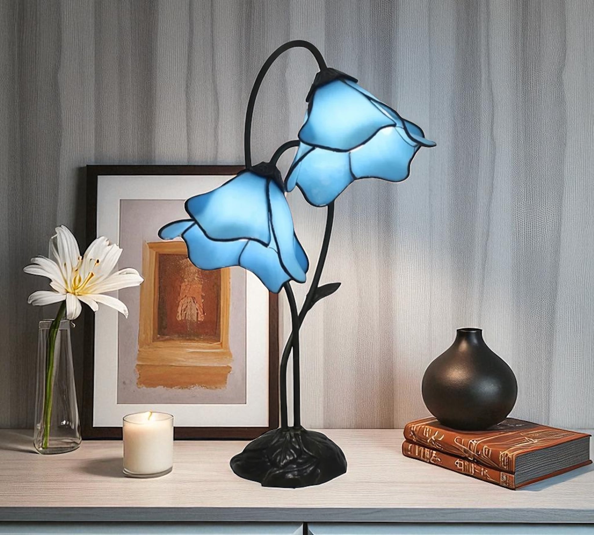 CDH LARGR Water Lily Flower Style Tiffany Table Lamp (12034B)