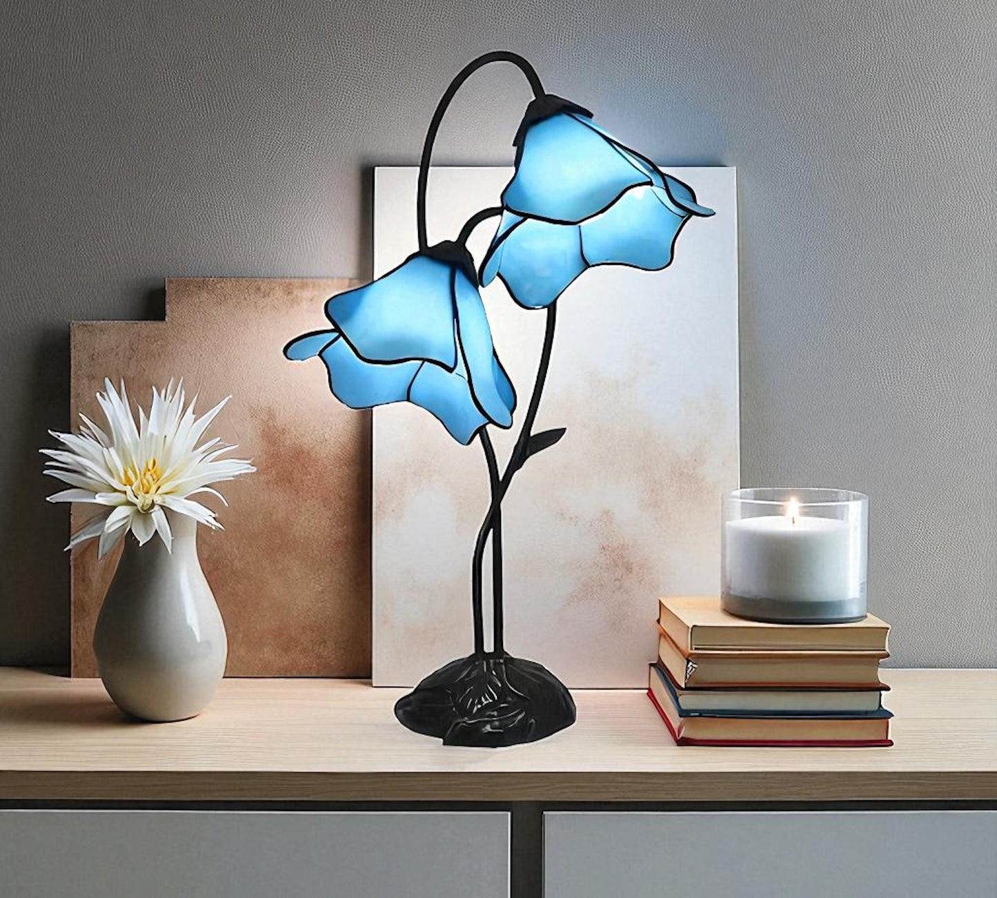 CDH LARGR Water Lily Flower Style Tiffany Table Lamp (12034B)