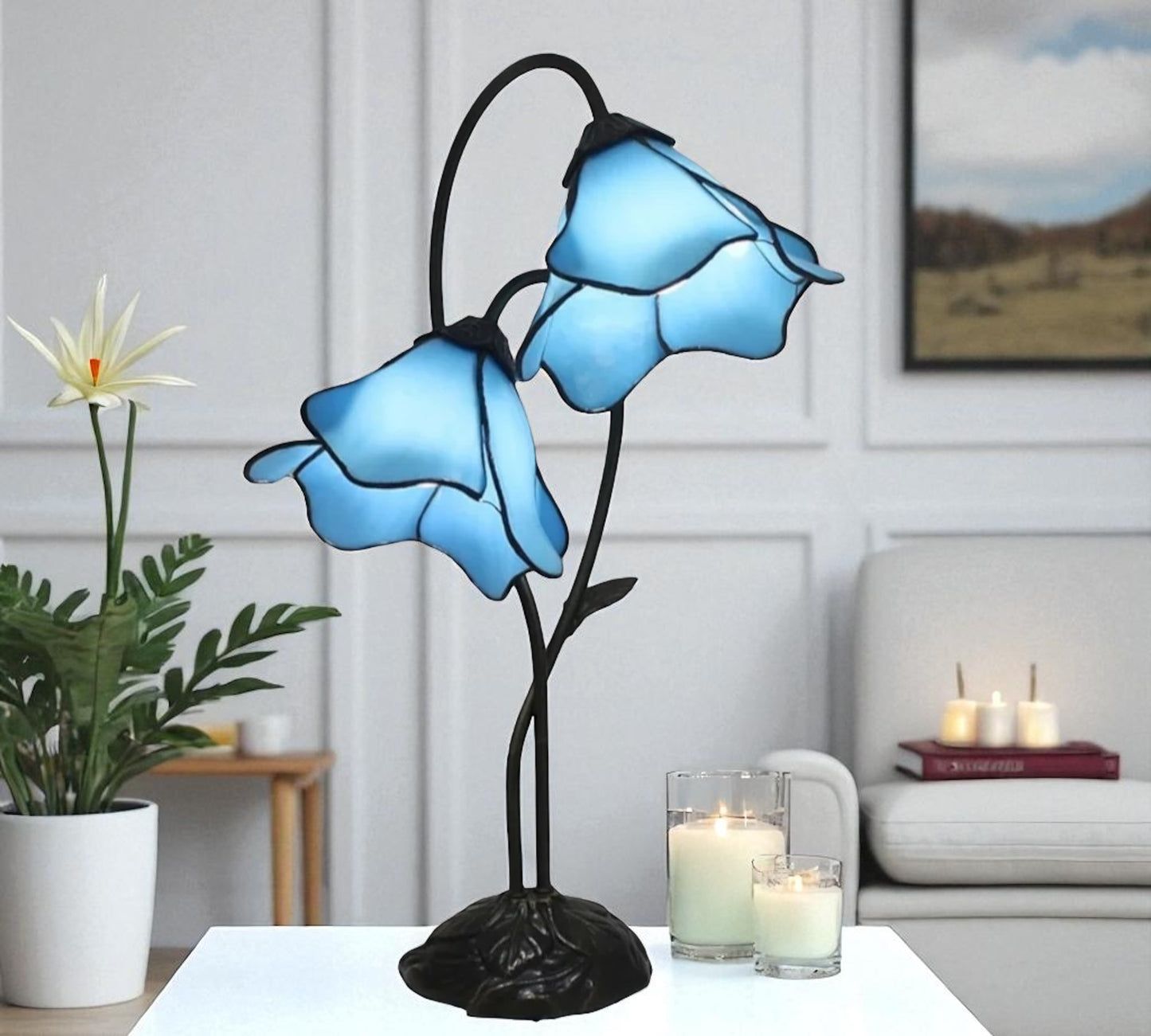CDH LARGR Water Lily Flower Style Tiffany Table Lamp (12034B)