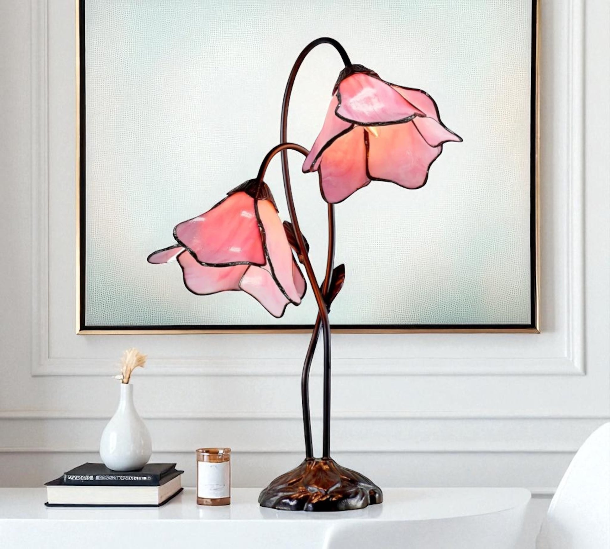 CDH LARGR Water Lily Flower Style Tiffany Table Lamp (12034R)