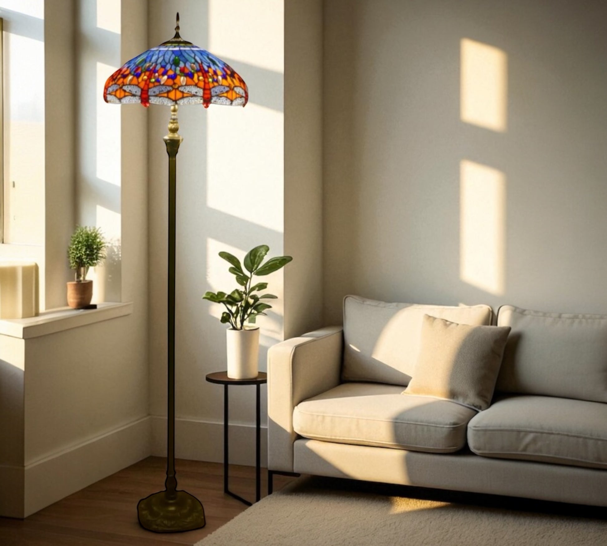 CDH Tiffany Floor Lamp XLARGE 18" 46CM shade (19014) dragonfly