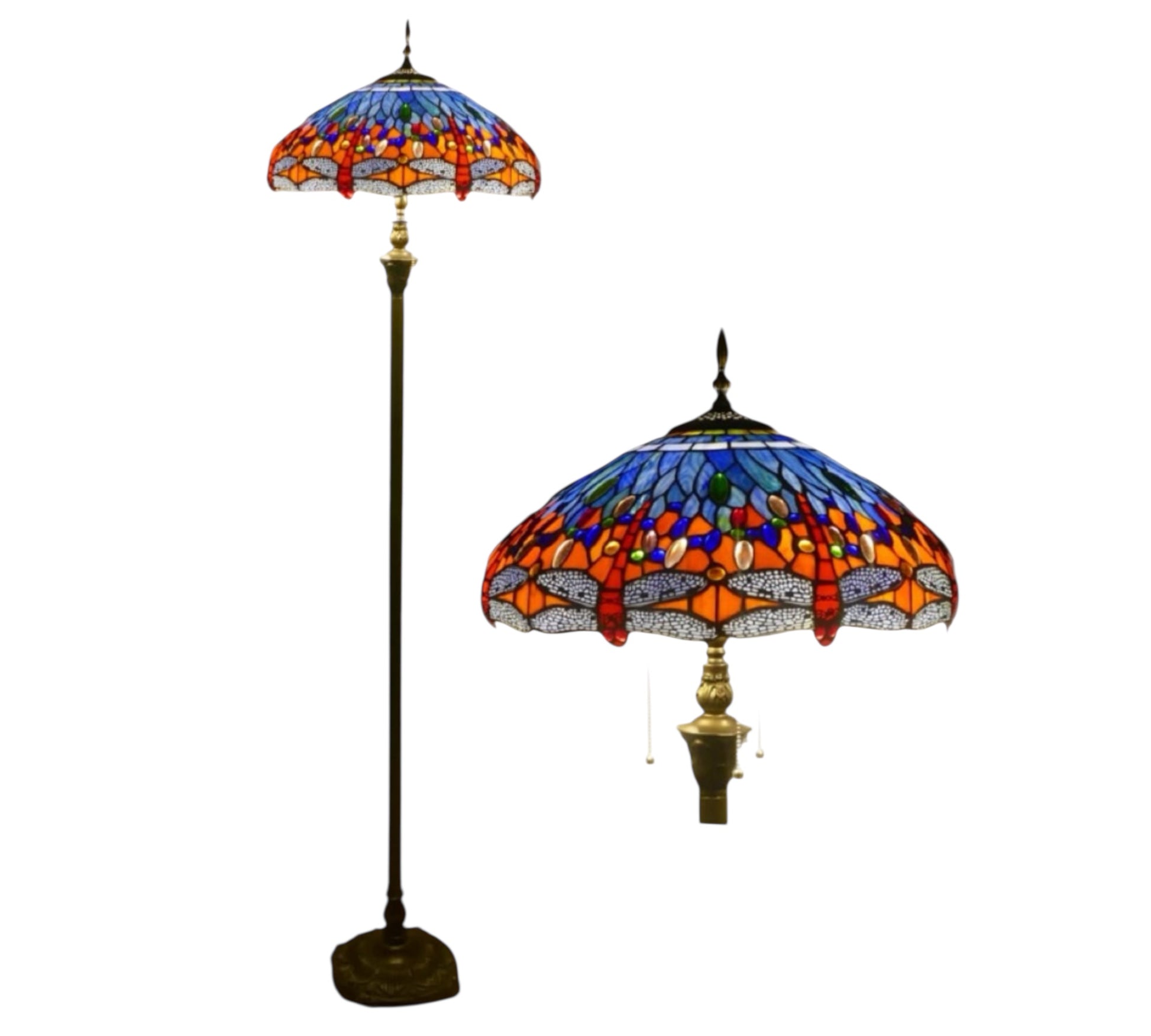CDH Tiffany Floor Lamp XLARGE 18" 46CM shade (19014) dragonfly