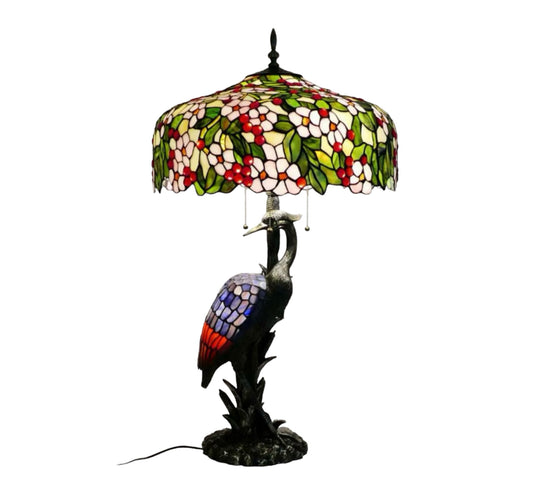 CDH 20" XLARGE Tiffany Feather Crane Table Lamp 50cm Shade (15067)