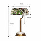 Table lamp with stained glass shade and dimensions labeled on a white background CDH Tiffany Table Lamp