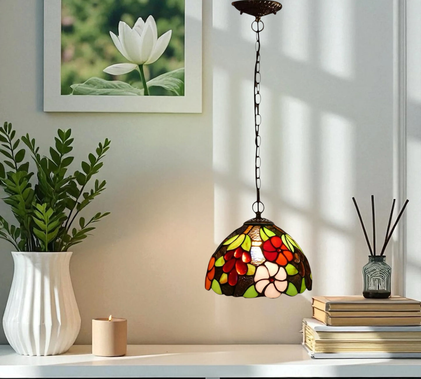 CDH 10" Tiffany Pendant Lamp with 20cm lamp shade (12083SPS)