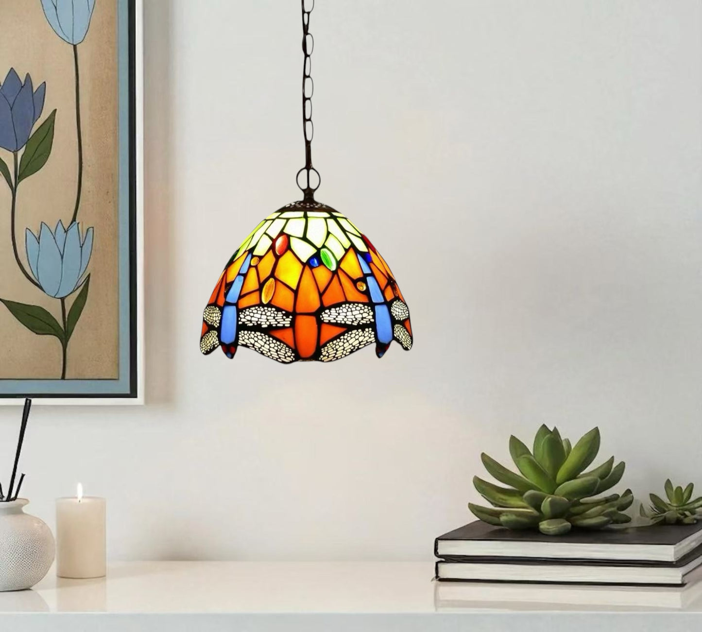 CDH 10" Tiffany Pendant Lamp with 20cm lamp shade (15005SPS)
