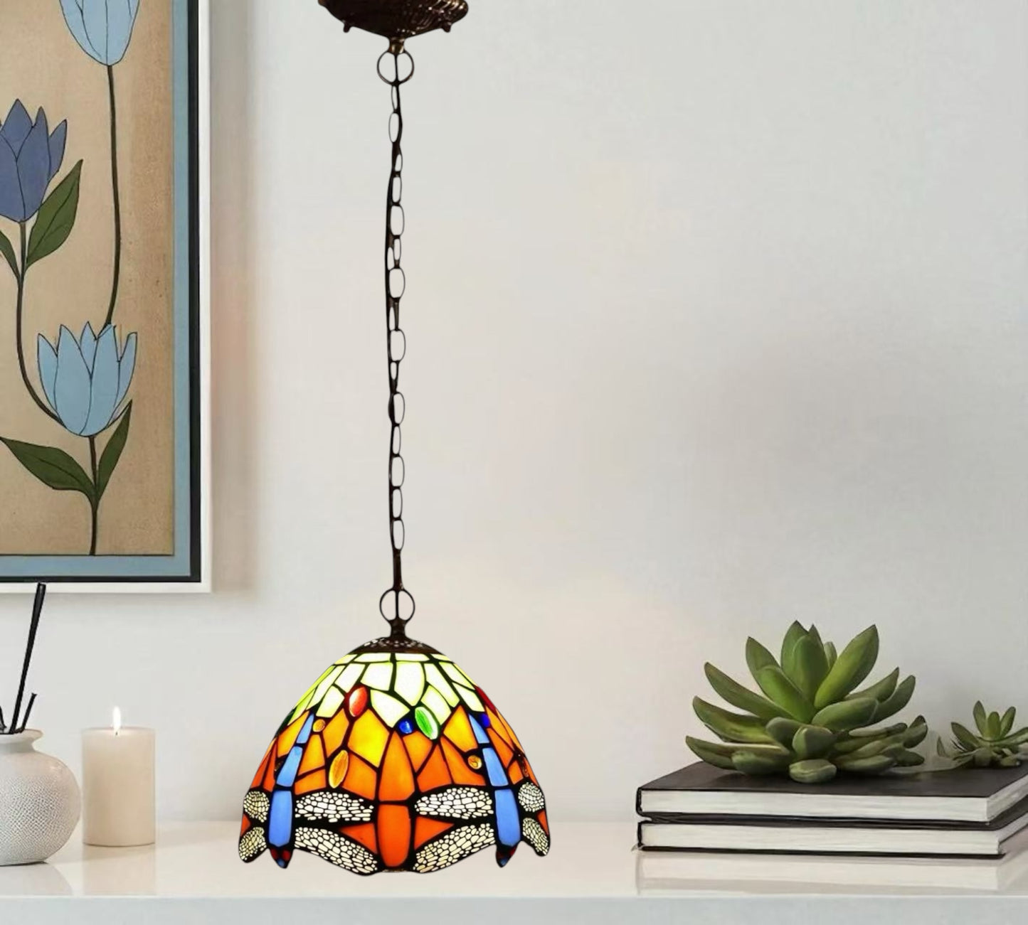 CDH 10" Tiffany Pendant Lamp with 20cm lamp shade (15005SPS)