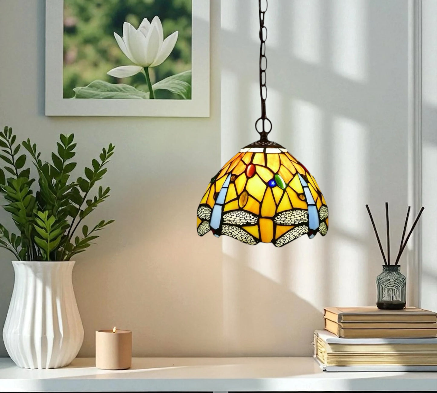 CDH 10" Tiffany Pendant Lamp with 20cm lamp shade (12062SPS)