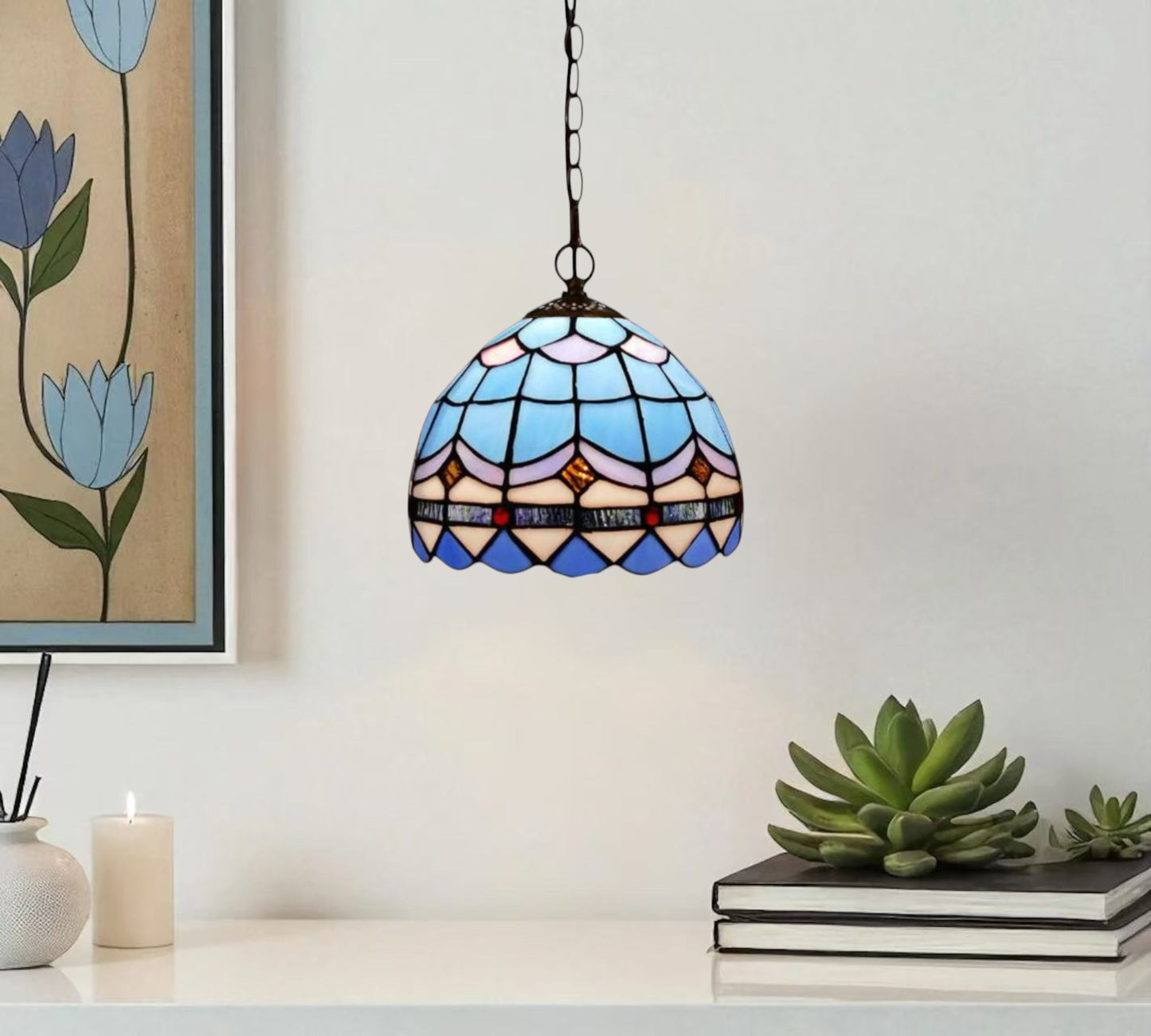 CDH 10" Tiffany Pendant Lamp with 20cm lamp shade (12101SPS)