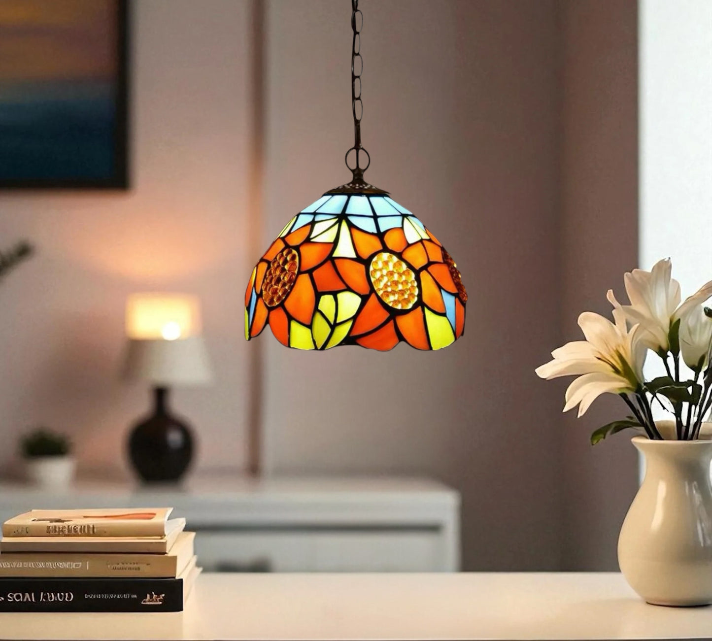 CDH 10" Tiffany Pendant Lamp with 20cm lamp shade (12702SPS)