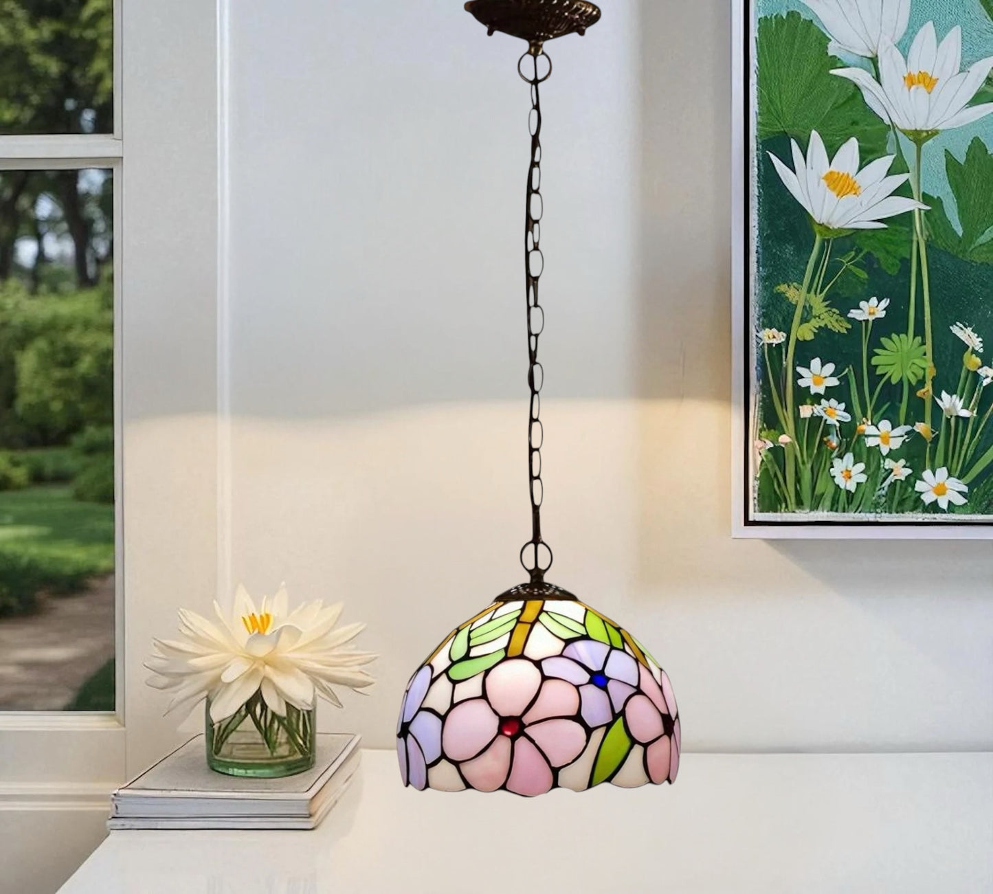 CDH 10" Tiffany Pendant Lamp with 20cm lamp shade (12002SPS)