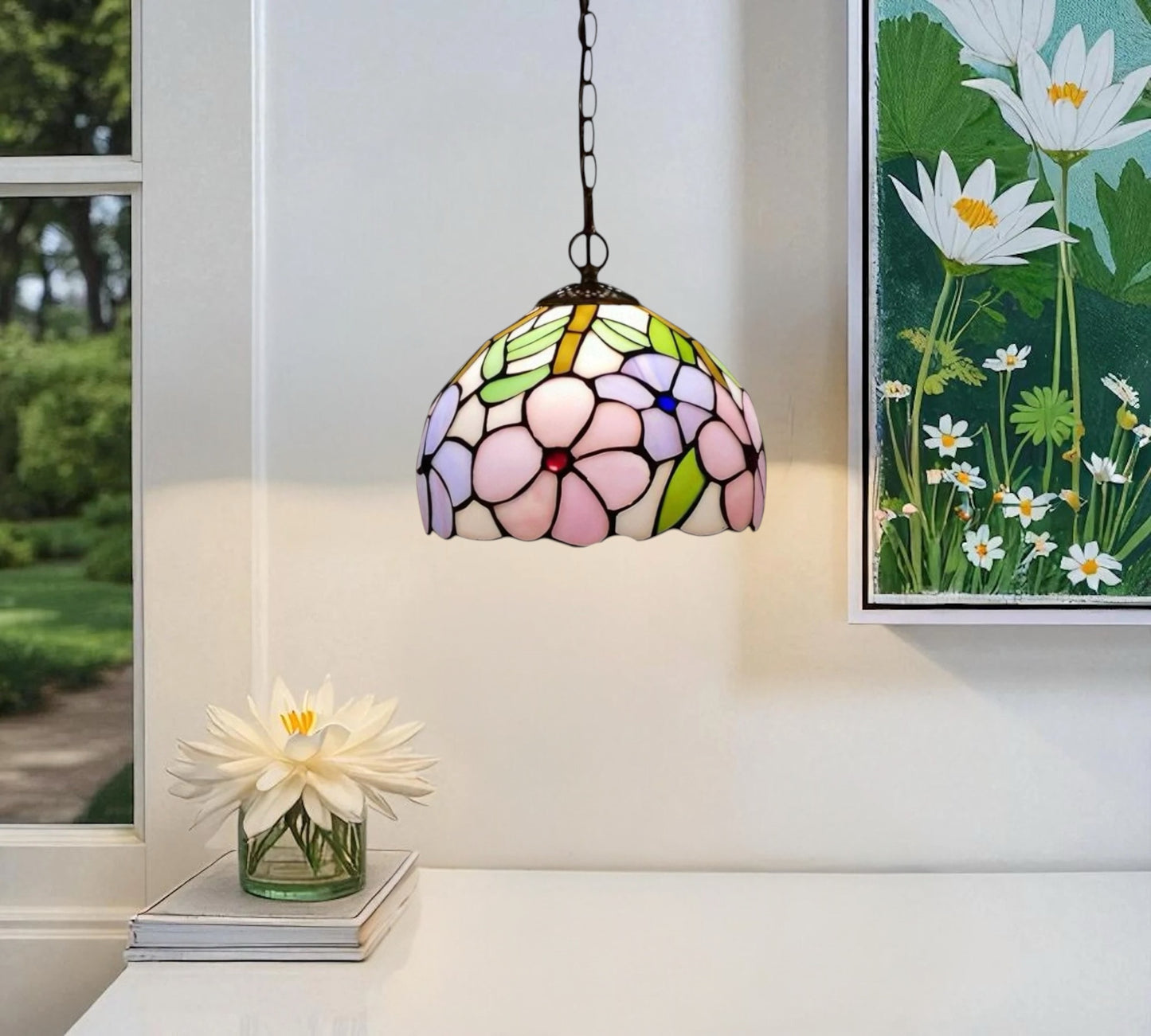 CDH 10" Tiffany Pendant Lamp with 20cm lamp shade (12002SPS)
