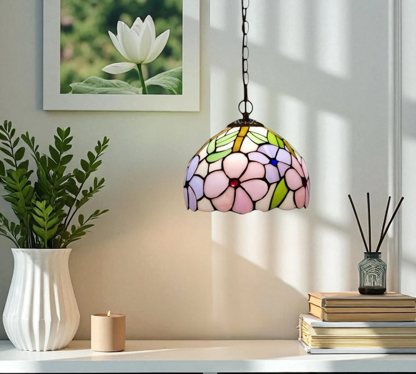 CDH 10" Tiffany Pendant Lamp with 20cm lamp shade (12002SPS)