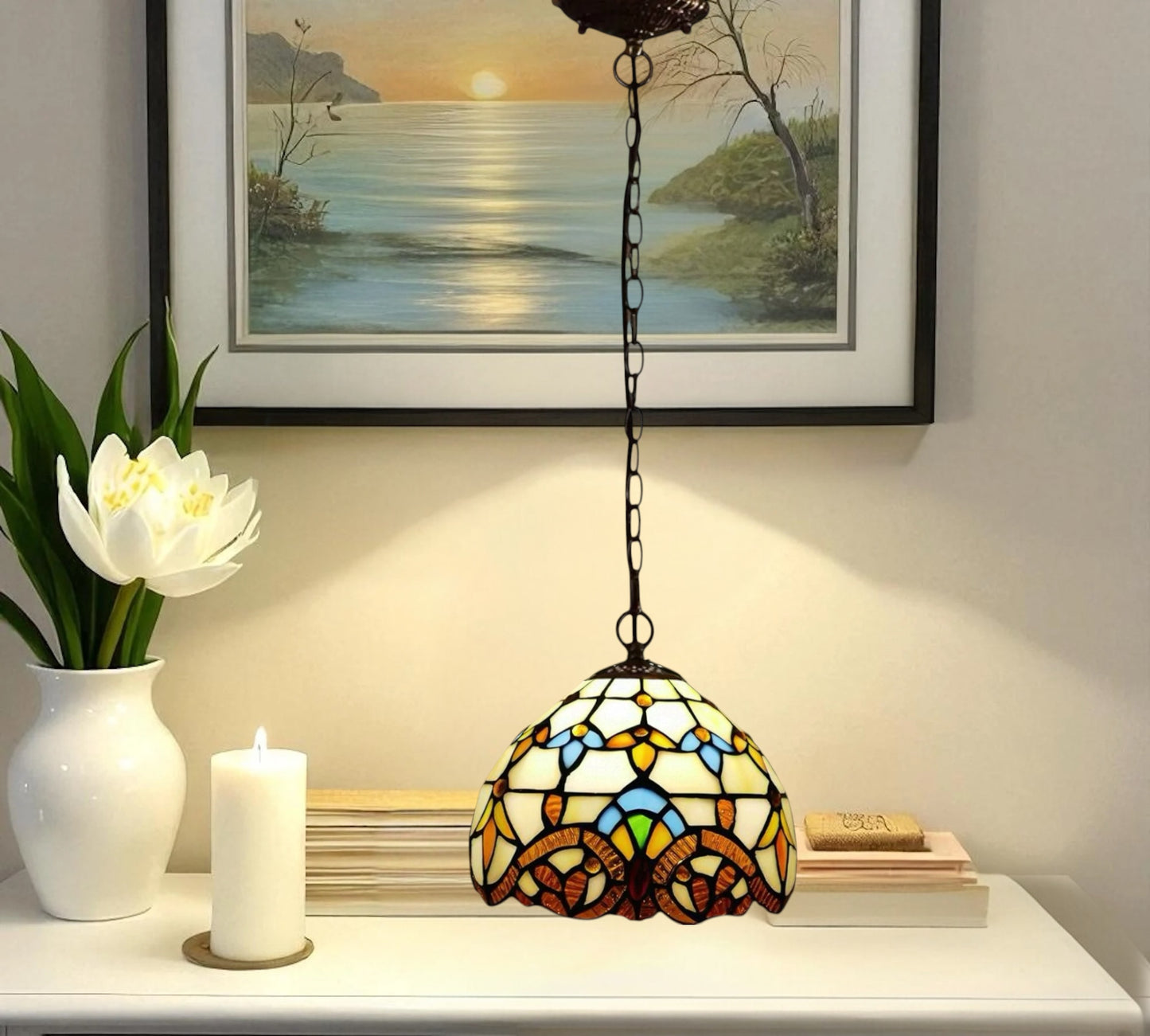 CDH 10" Tiffany Pendant Lamp with 20cm lamp shade (12025SPS)