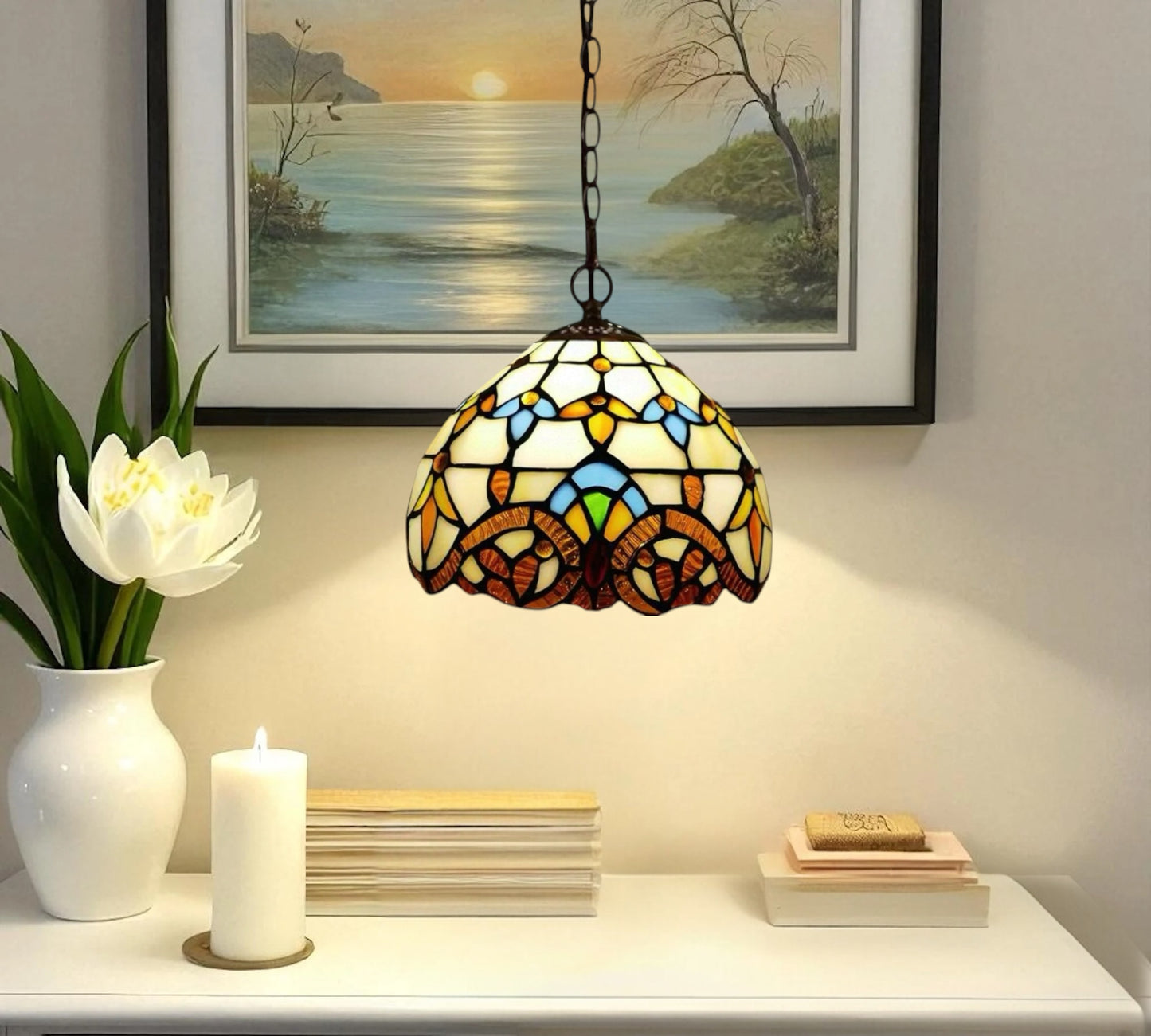 CDH 10" Tiffany Pendant Lamp with 20cm lamp shade (12025SPS)
