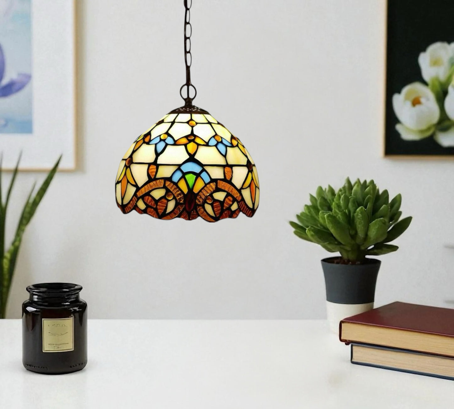 CDH 10" Tiffany Pendant Lamp with 20cm lamp shade (12025SPS)