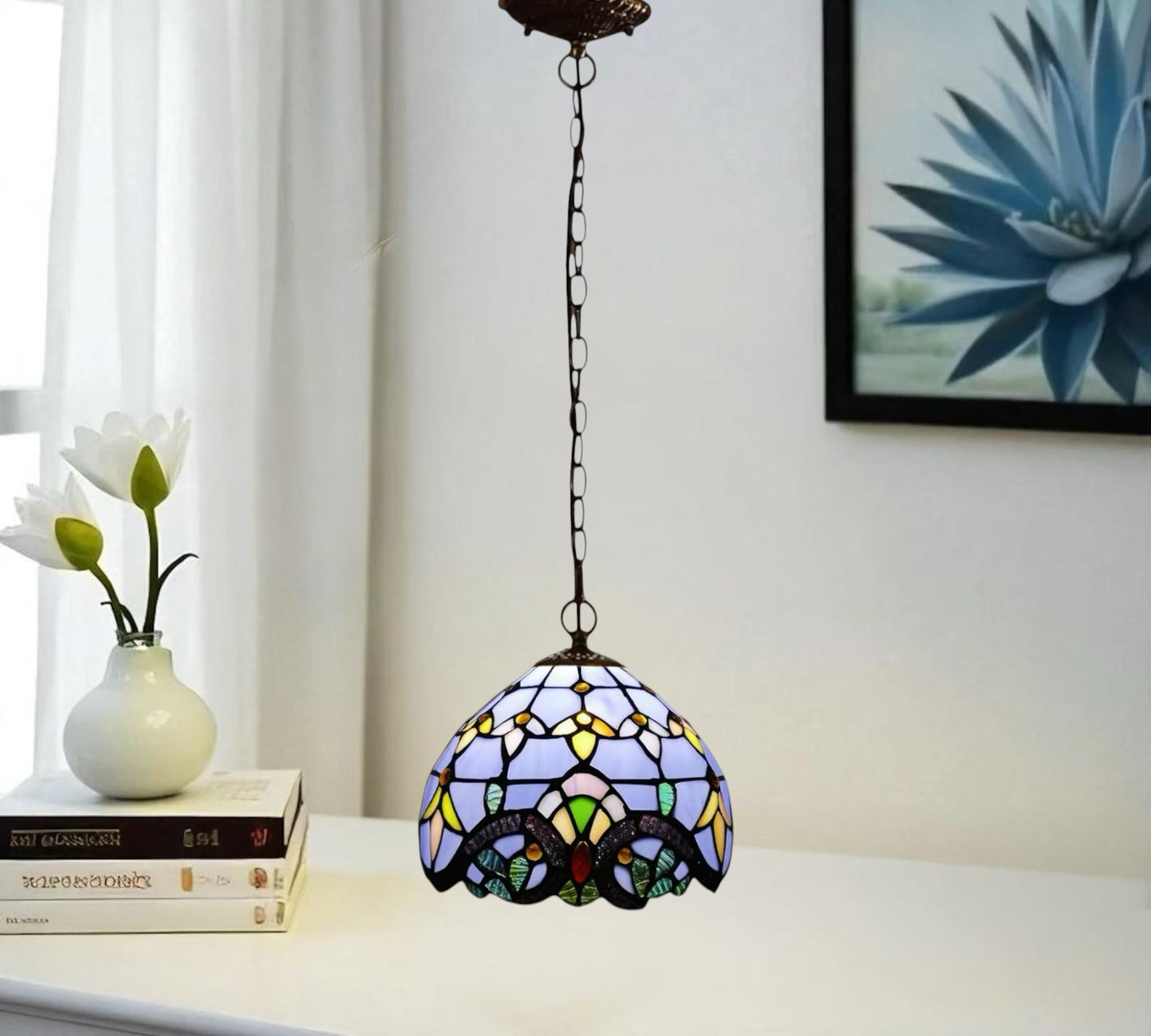 CDH 10" Tiffany Pendant Lamp with 20cm lamp shade (15008SPS)