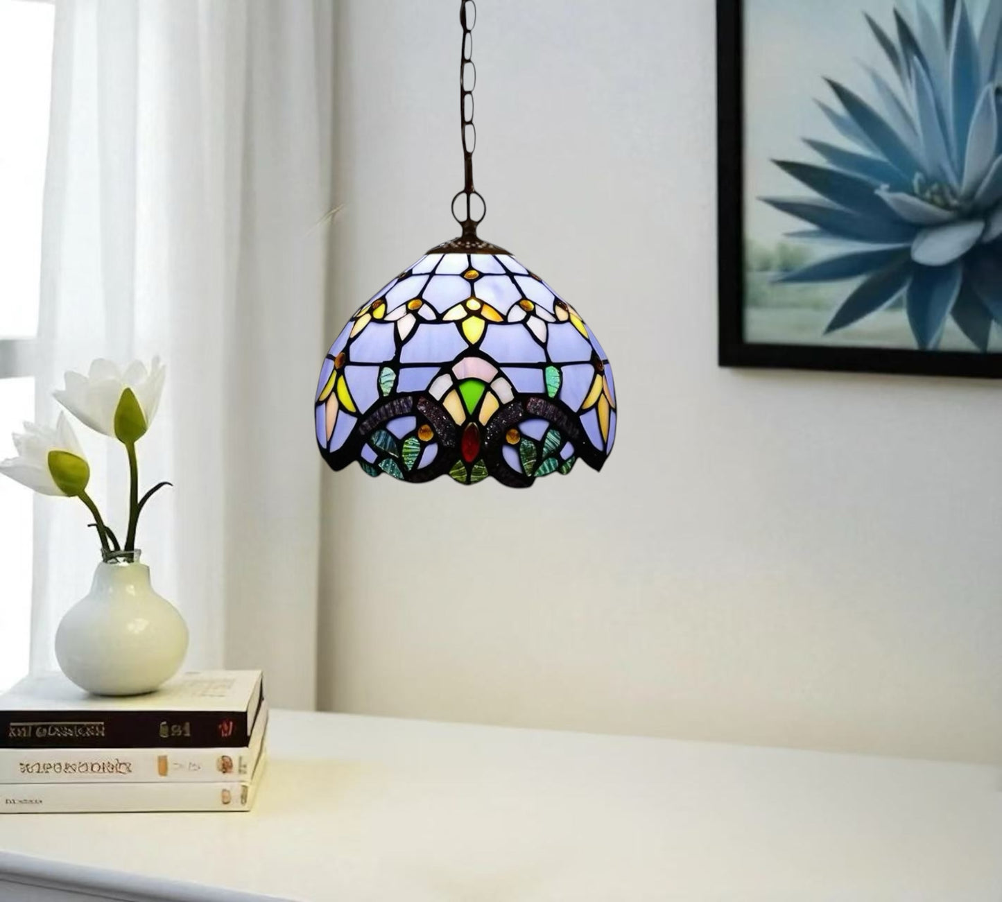 CDH 10" Tiffany Pendant Lamp with 20cm lamp shade (15008SPS)